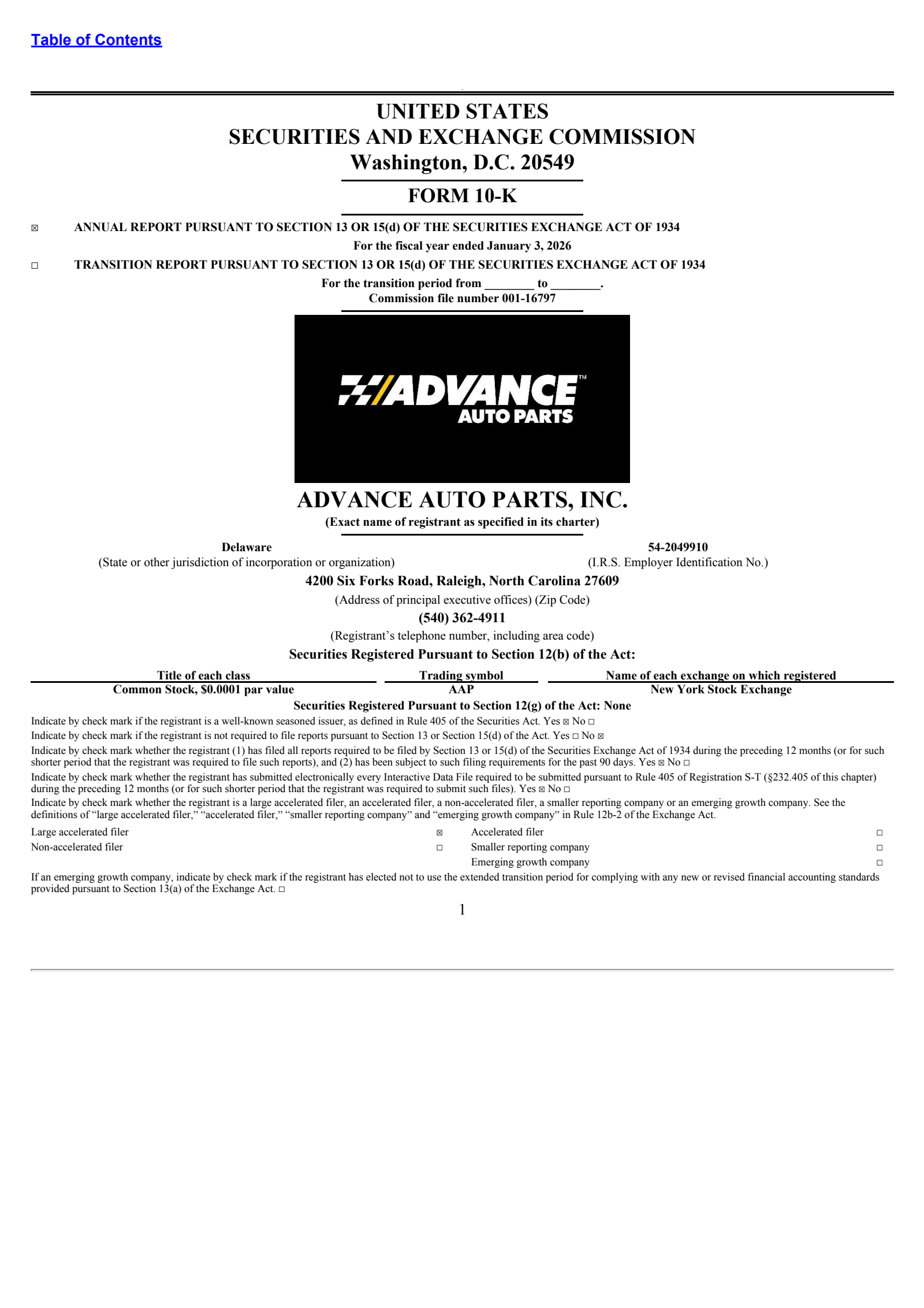 Advance Auto Parts' Q4 2025 Annual report