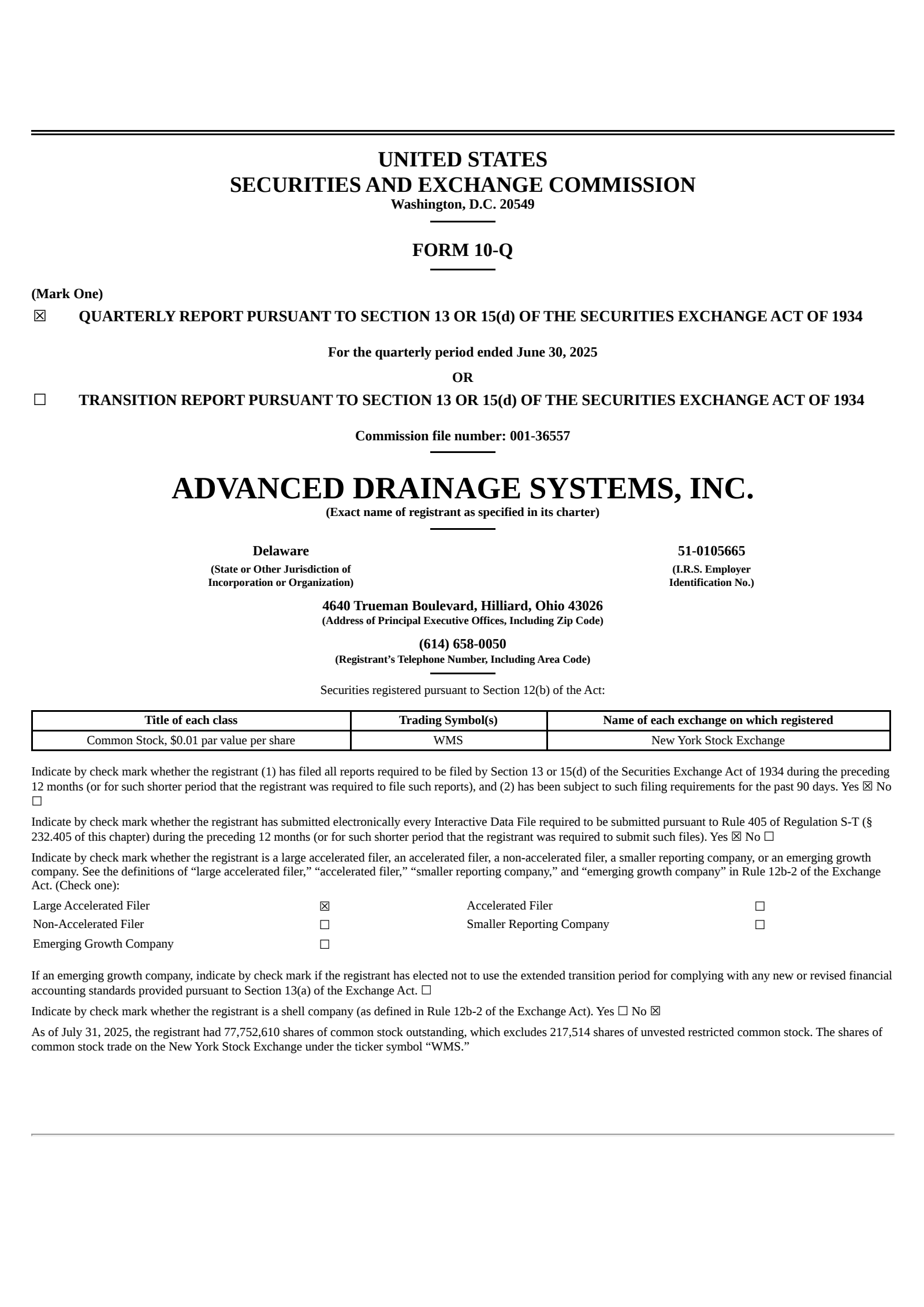 Advanced Drainage Systems' Q1 2026 Quarterly report