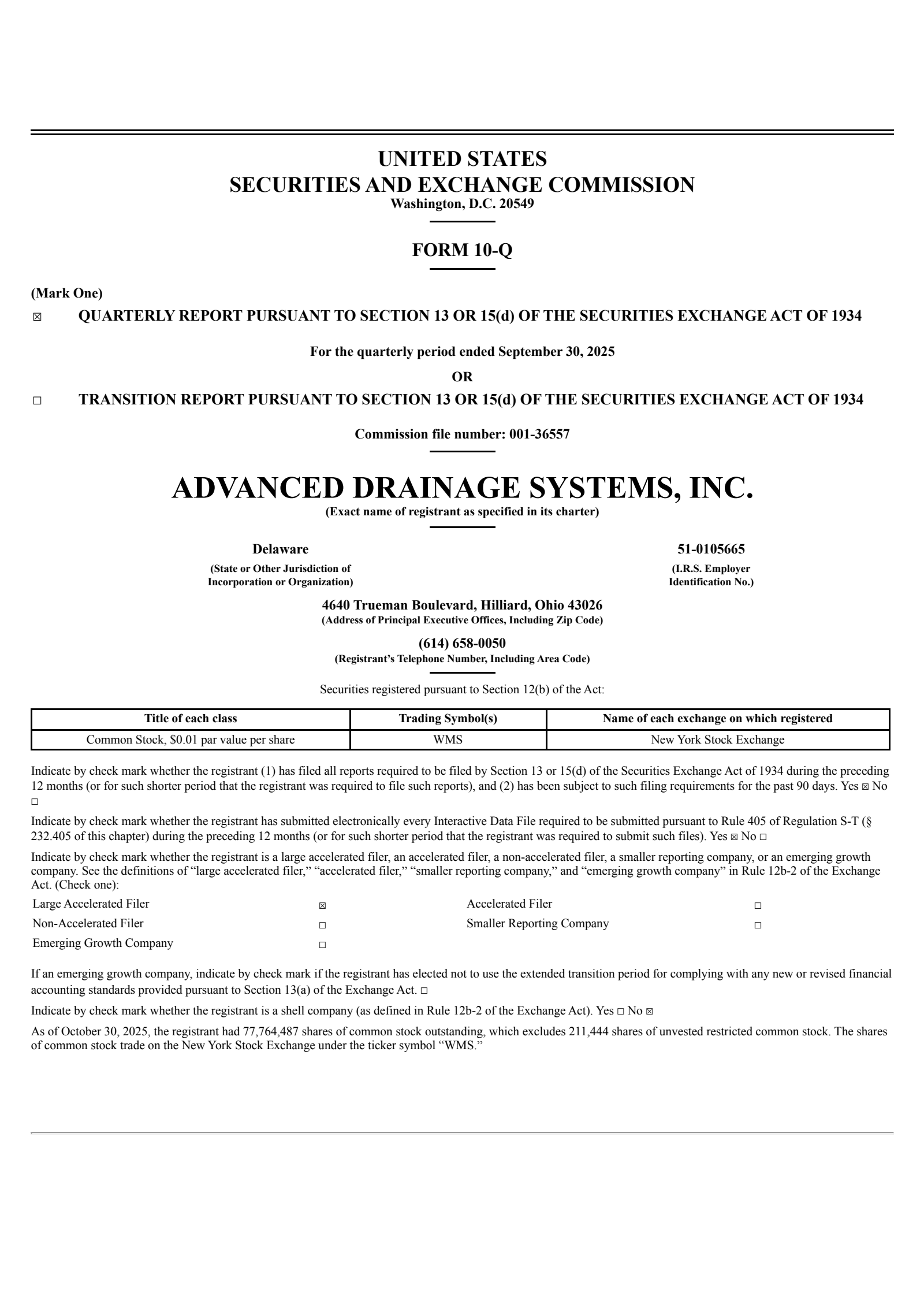 Advanced Drainage Systems' Q2 2026 Quarterly Report