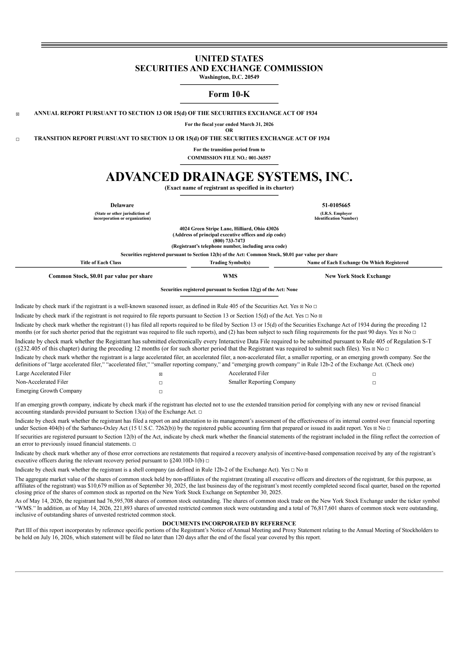 Advanced Drainage Systems' Q4 2026 Annual report