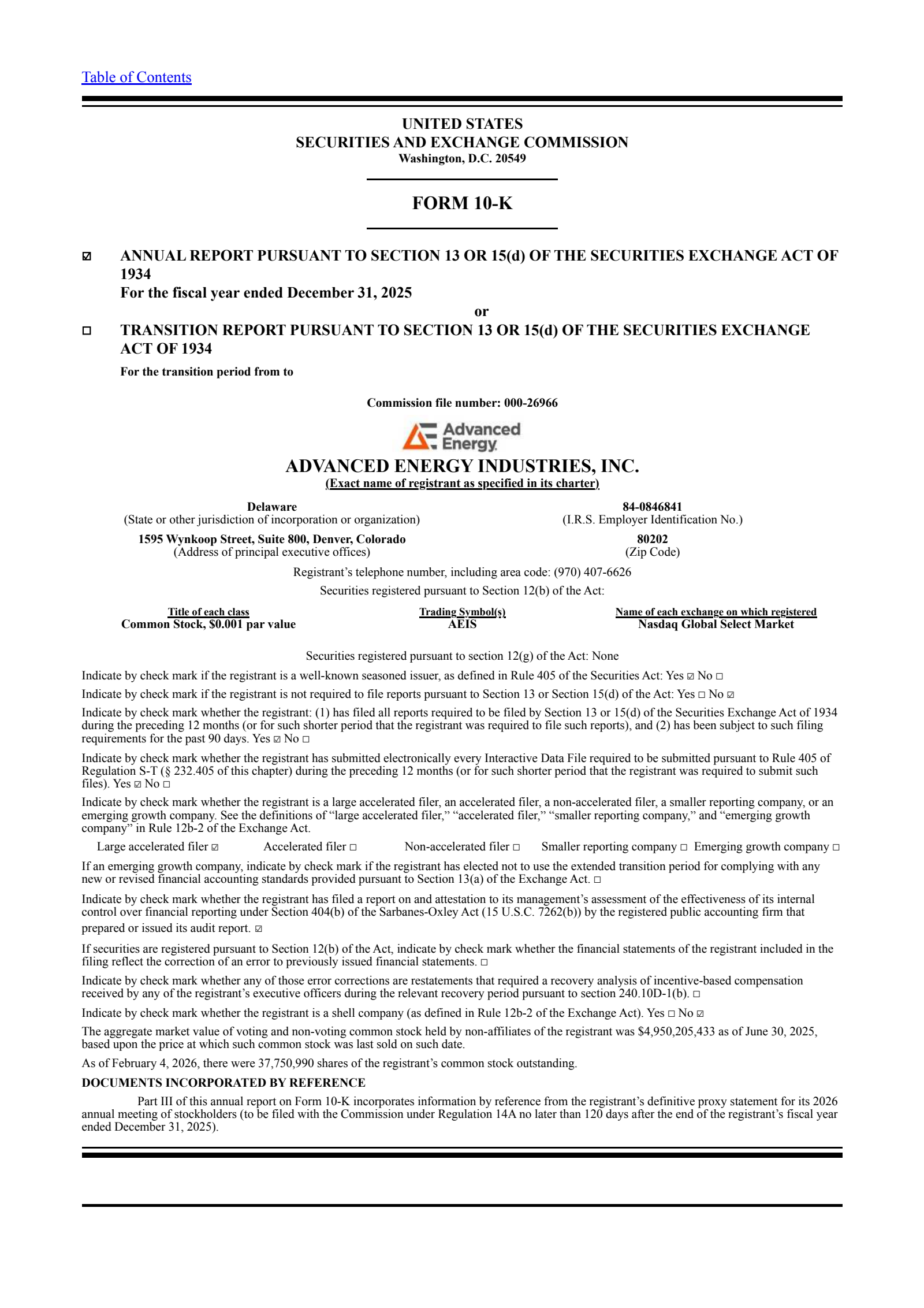 Advanced Energy Industries' Q4 2025 Annual report