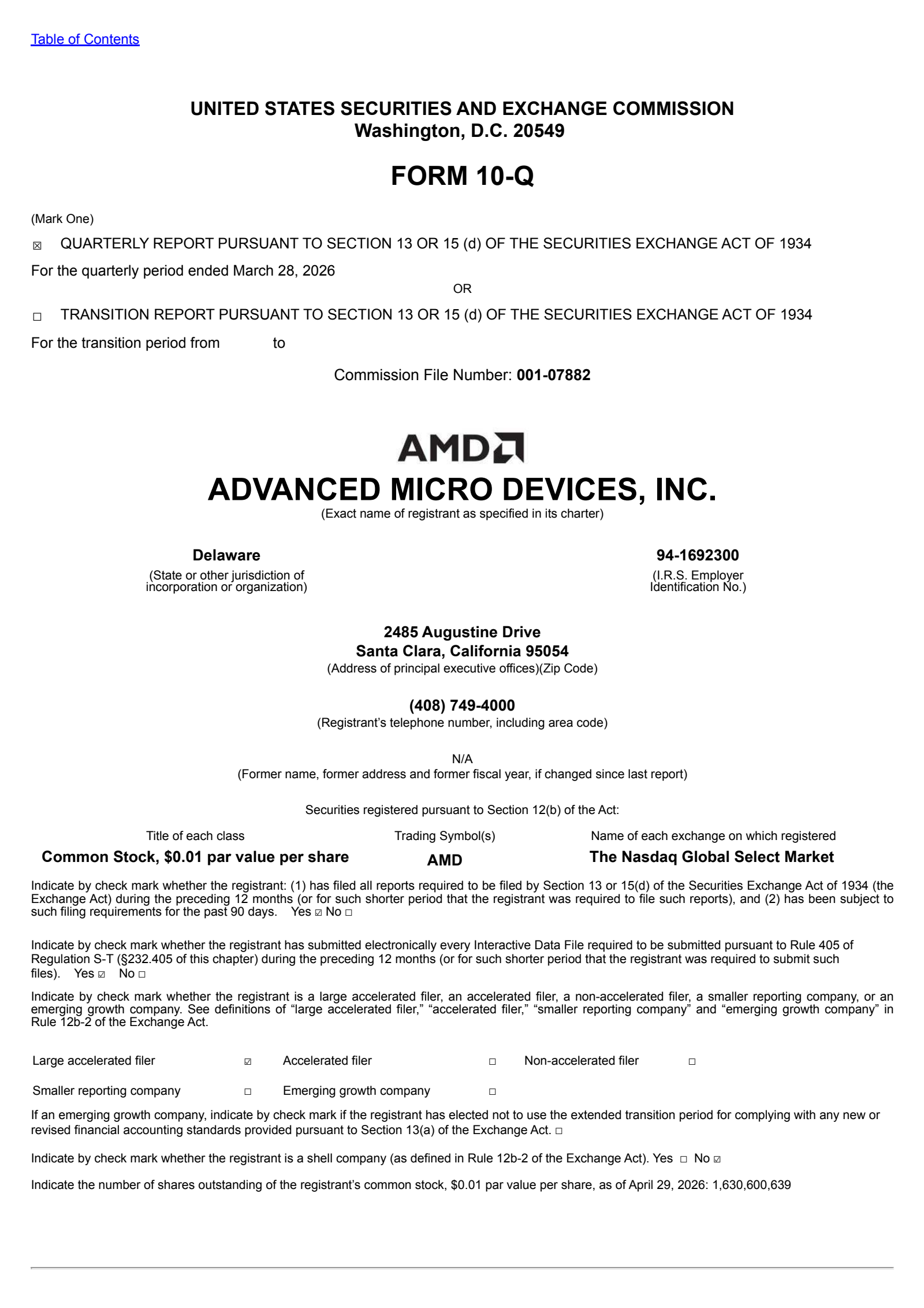 Advanced Micro Devices' Q1 2026 Quarterly report