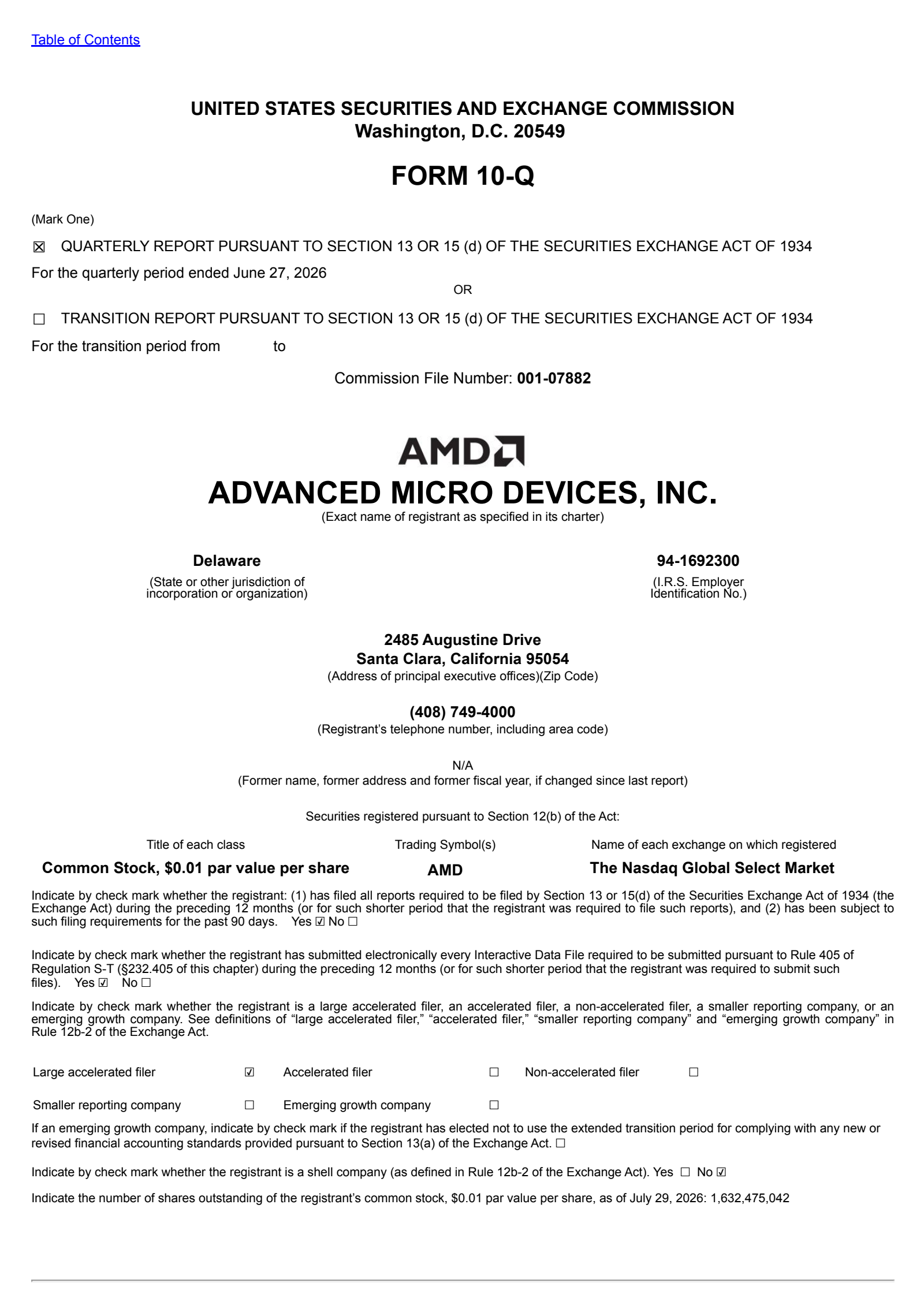 Advanced Micro Devices' Q2 2026 Quarterly report