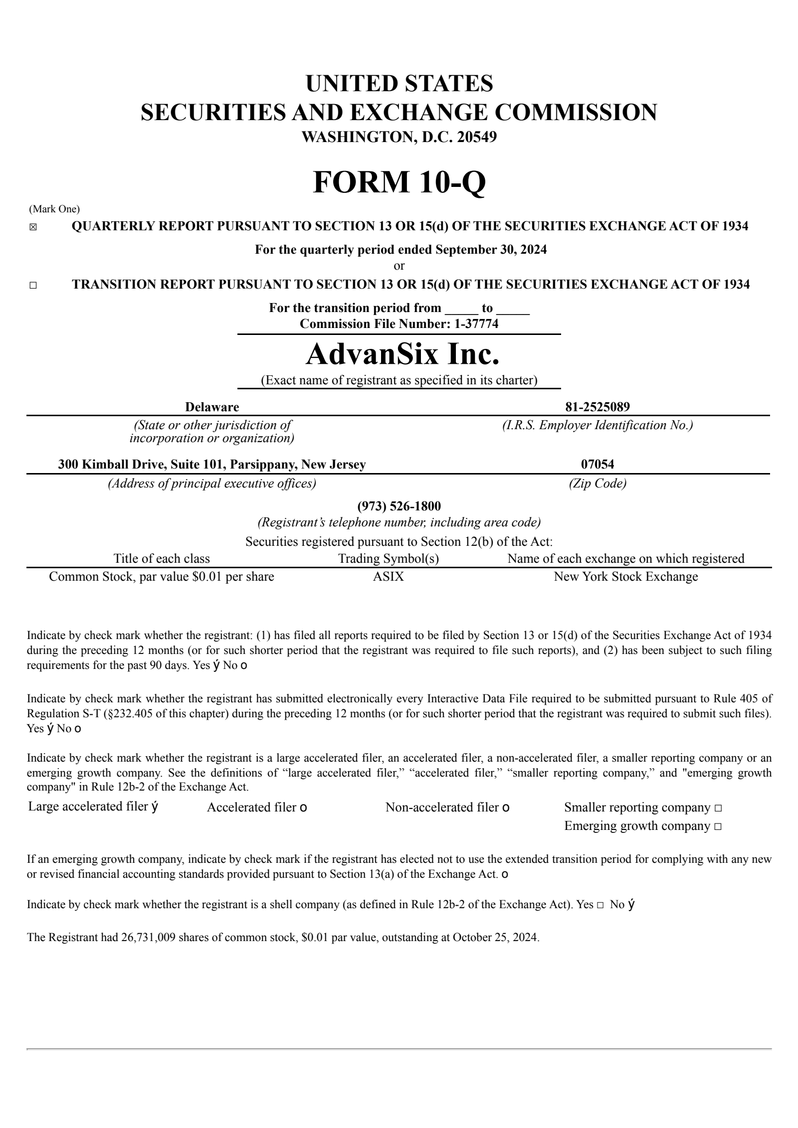 AdvanSix's Q3 2024 Quarterly report