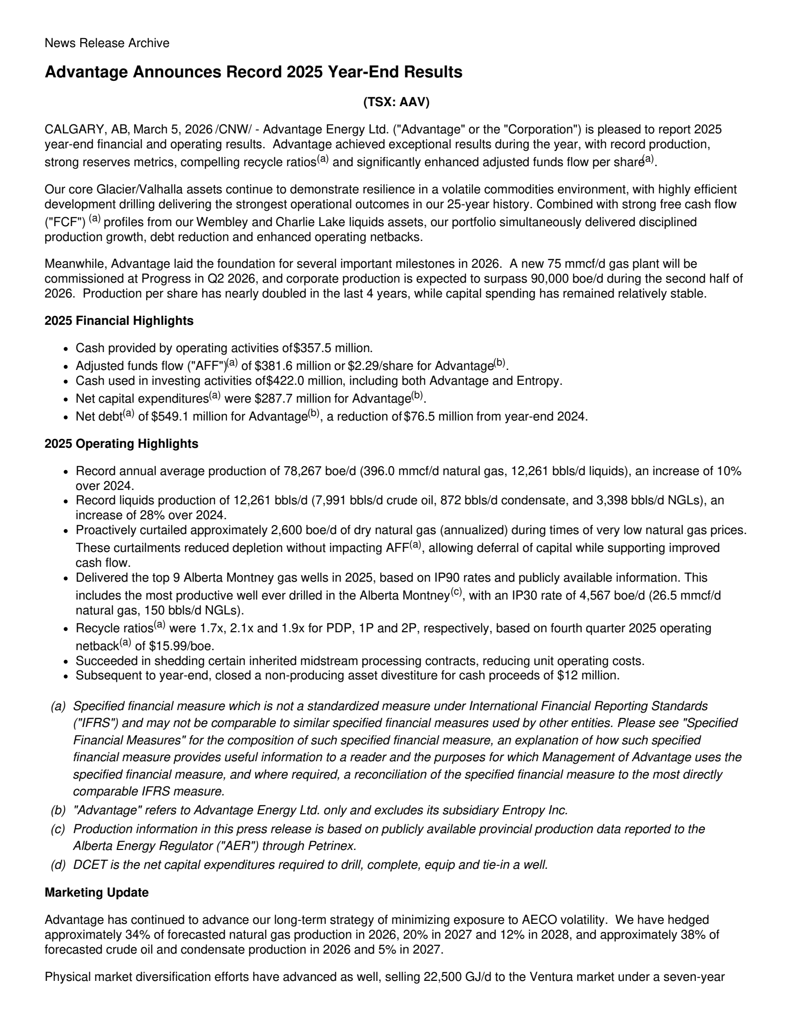 Advantage Energy's Q4 2025 Press Release