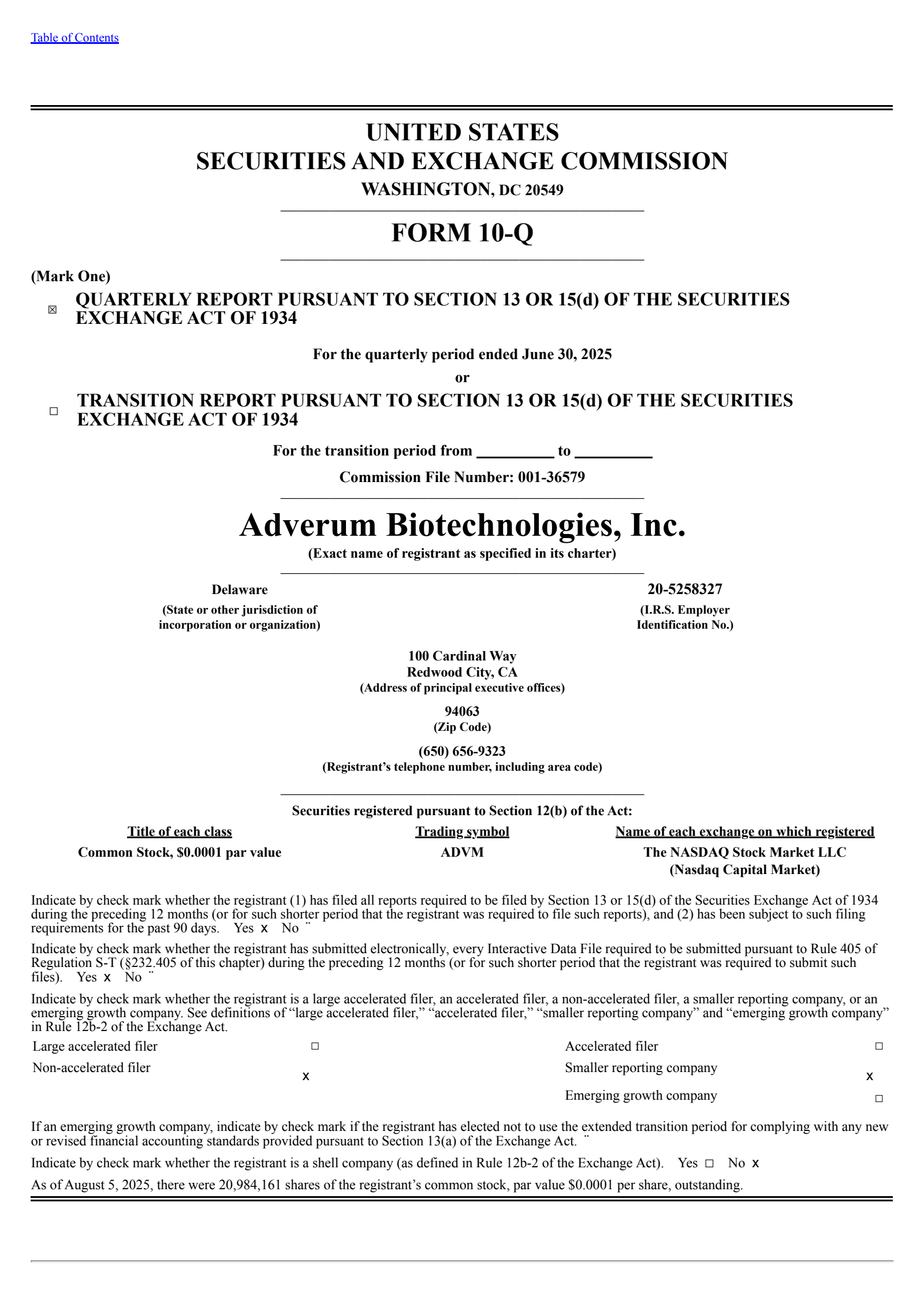 Adverum Biotechnologies' Q2 2025 Quarterly report
