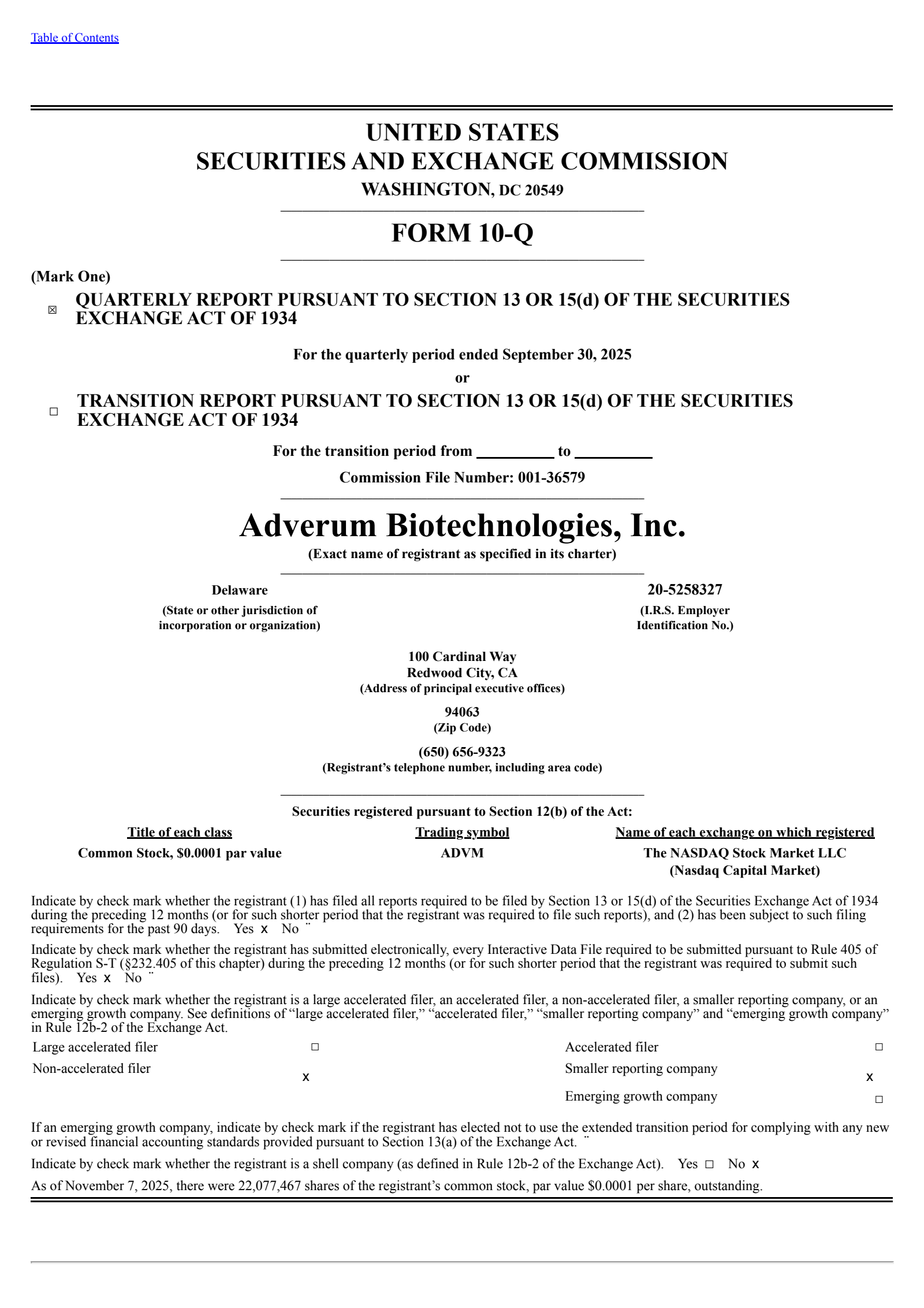 Adverum Biotechnologies' Q3 2025 Quarterly Report