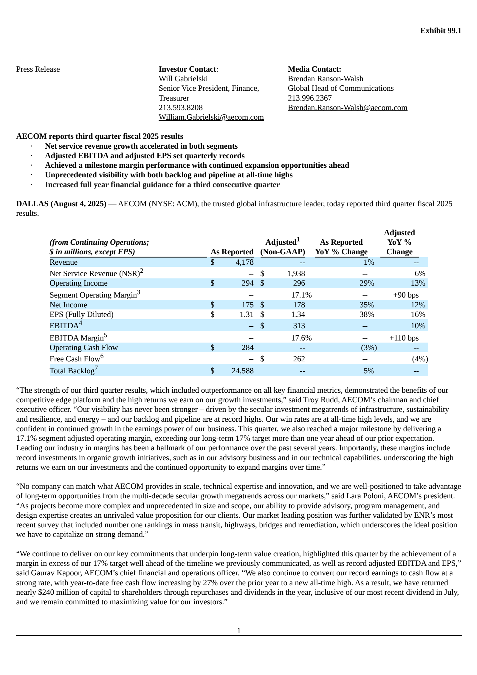 AECOM's Q3 2025 Press Release