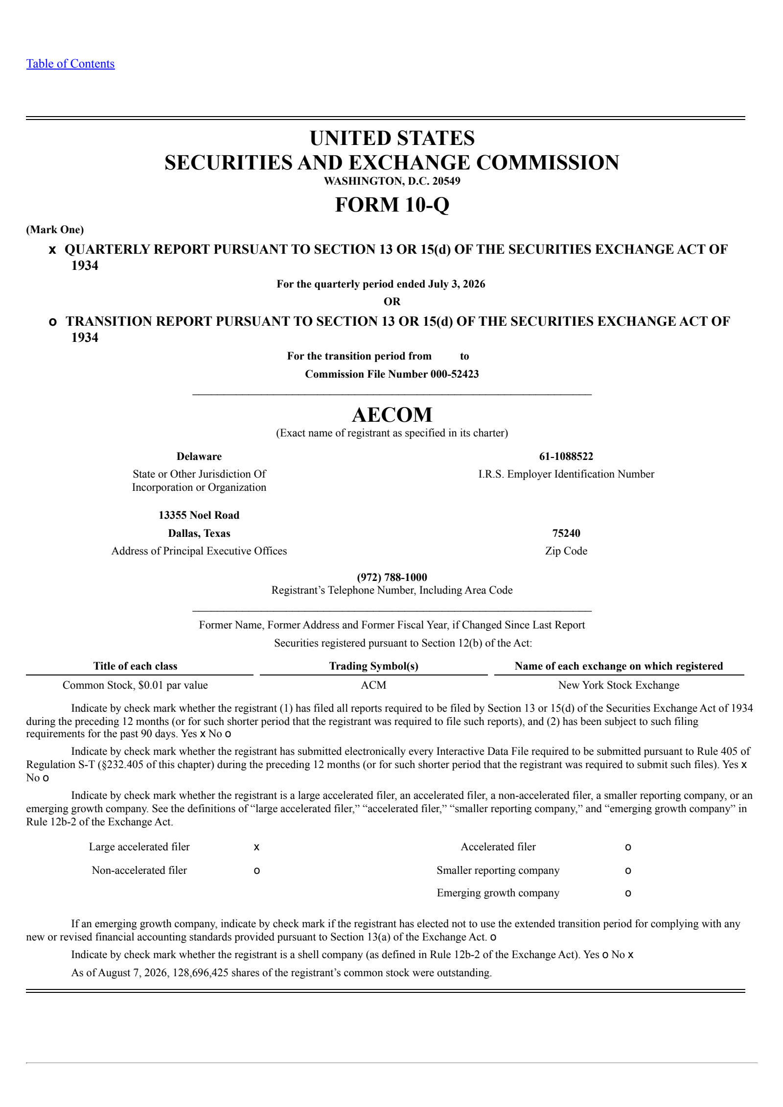 AECOM's Q3 2026 Quarterly report