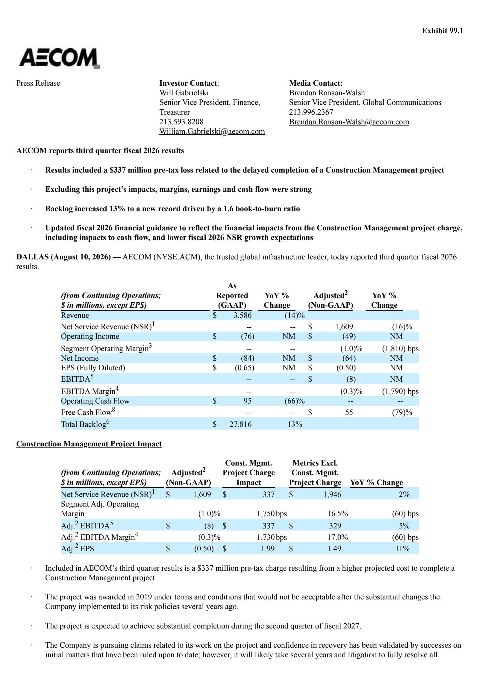 AECOM's Q3 2026 Press Release