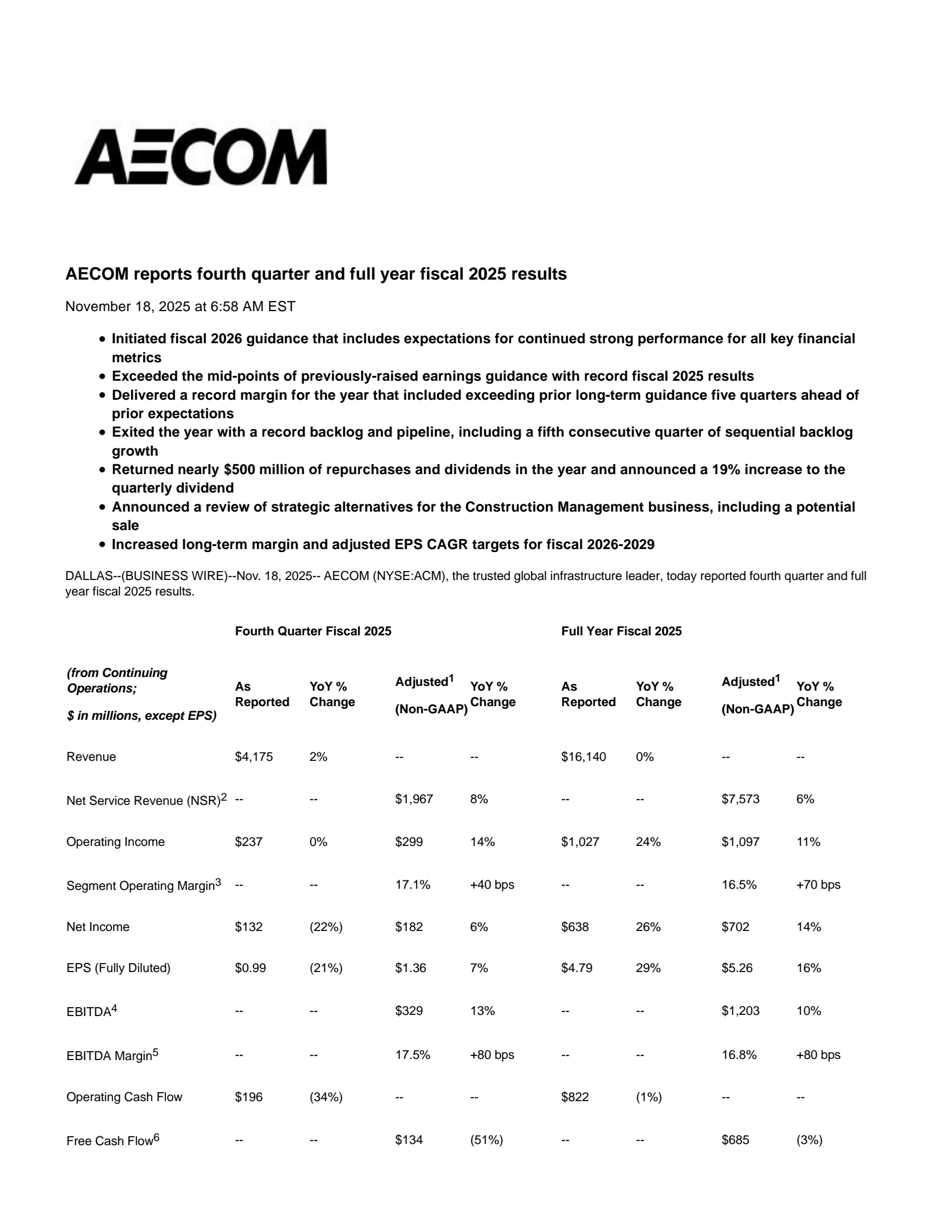 AECOM's Q4 2025 Earnings Release