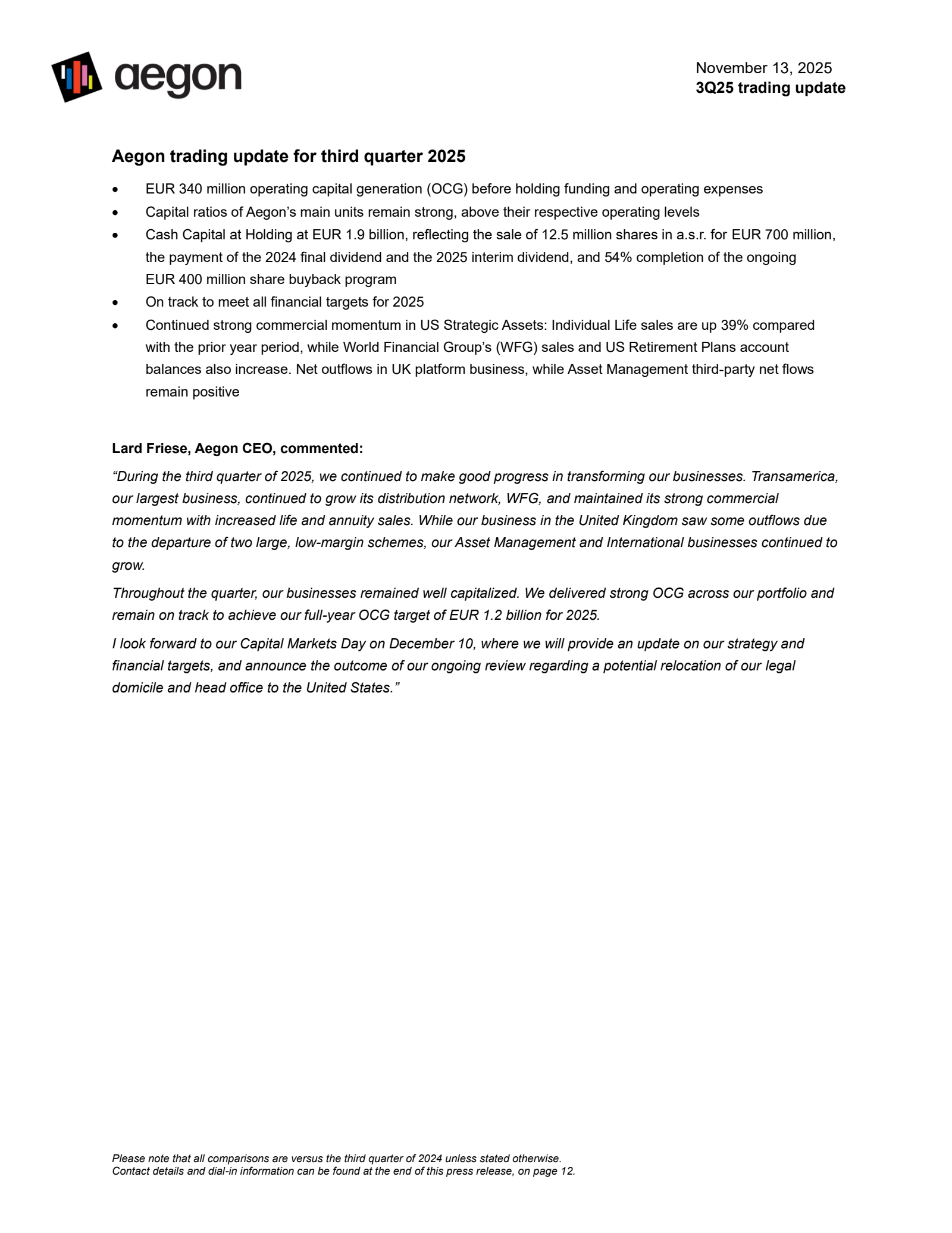 Aegon's Q3 2025 TU Earnings Release
