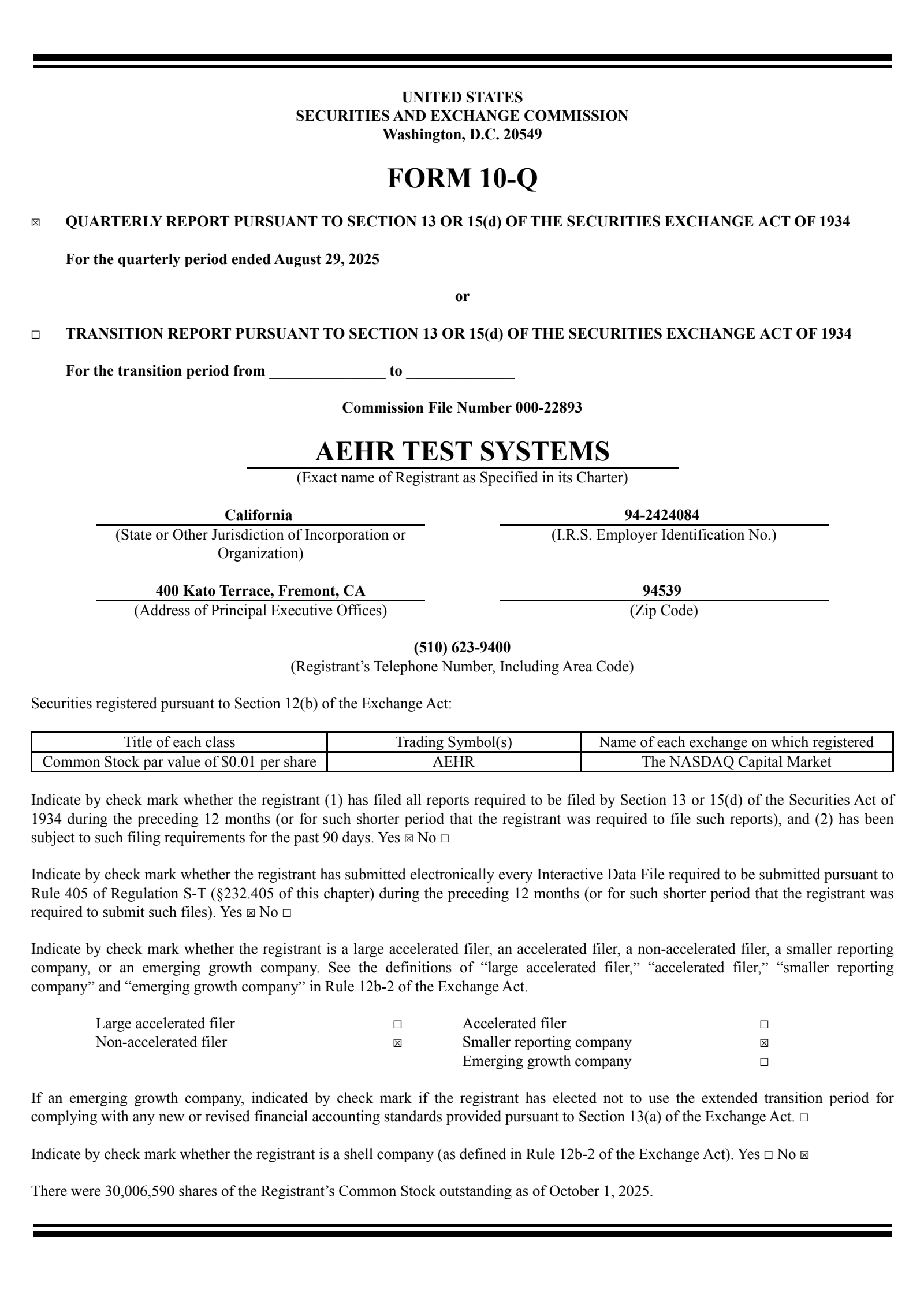 Aehr Test Systems' Q1 2026 Quarterly Report