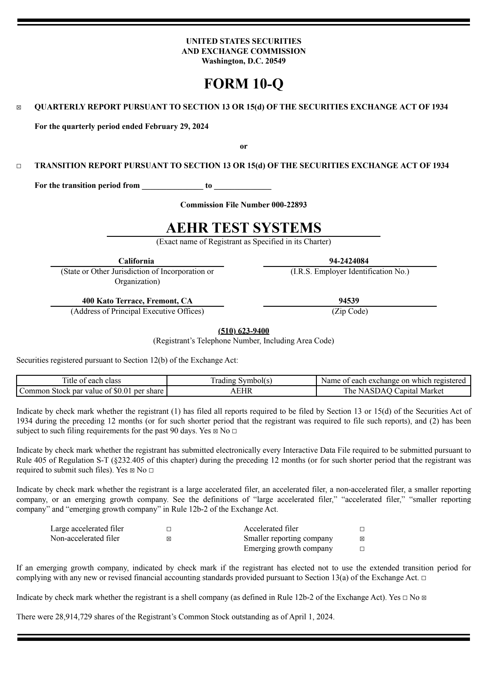 Aehr Test Systems' Q3 2024 Quarterly report