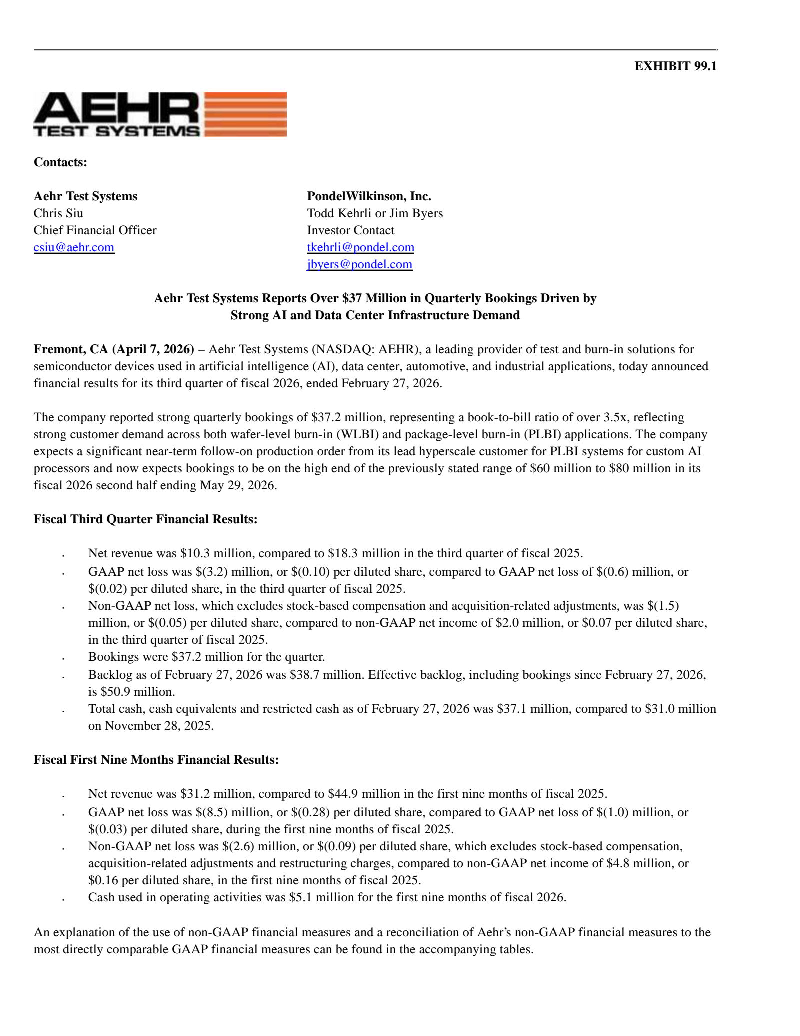 AEHR Q3 2026 Earnings Report on 4/7/2026