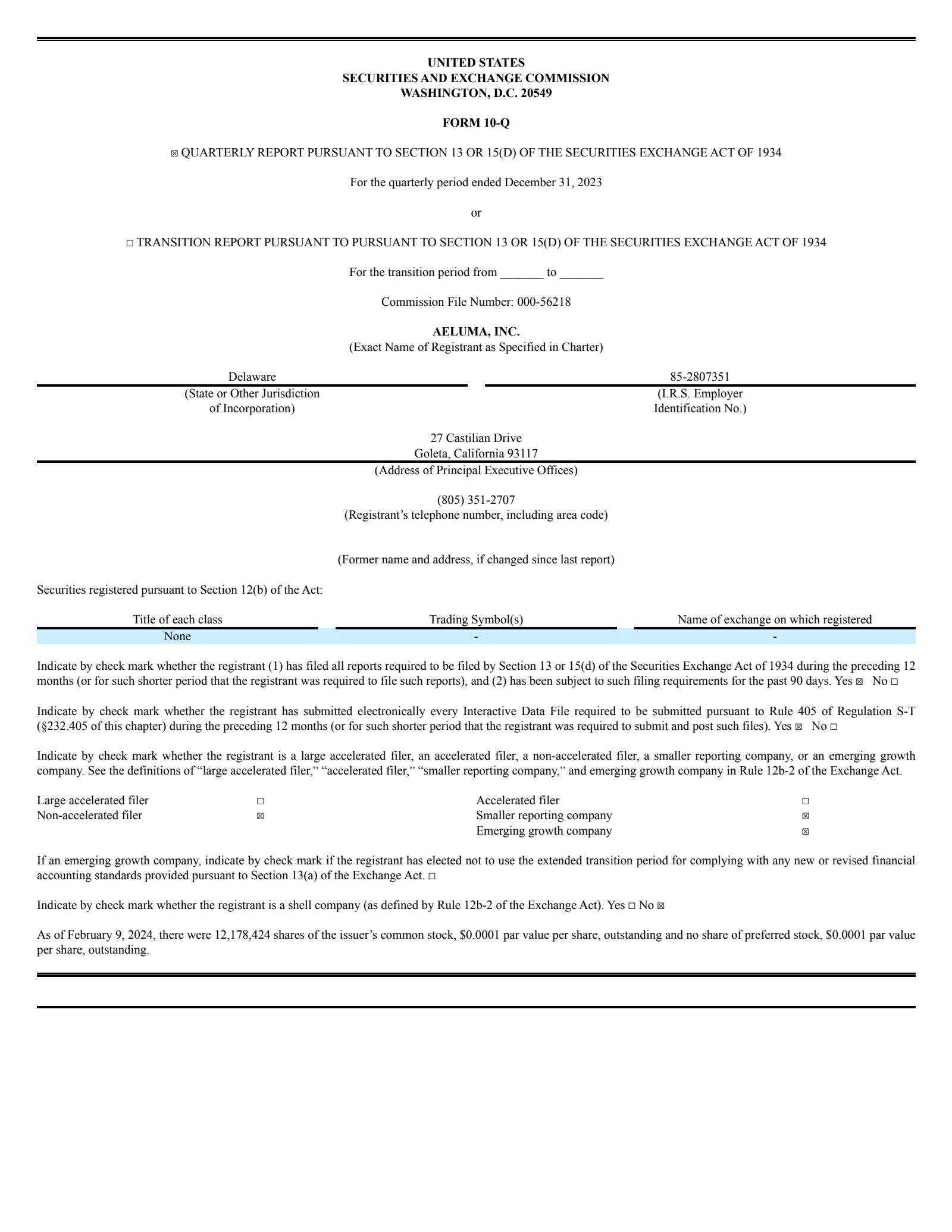 Aeluma's Q2 2024 Quarterly Report