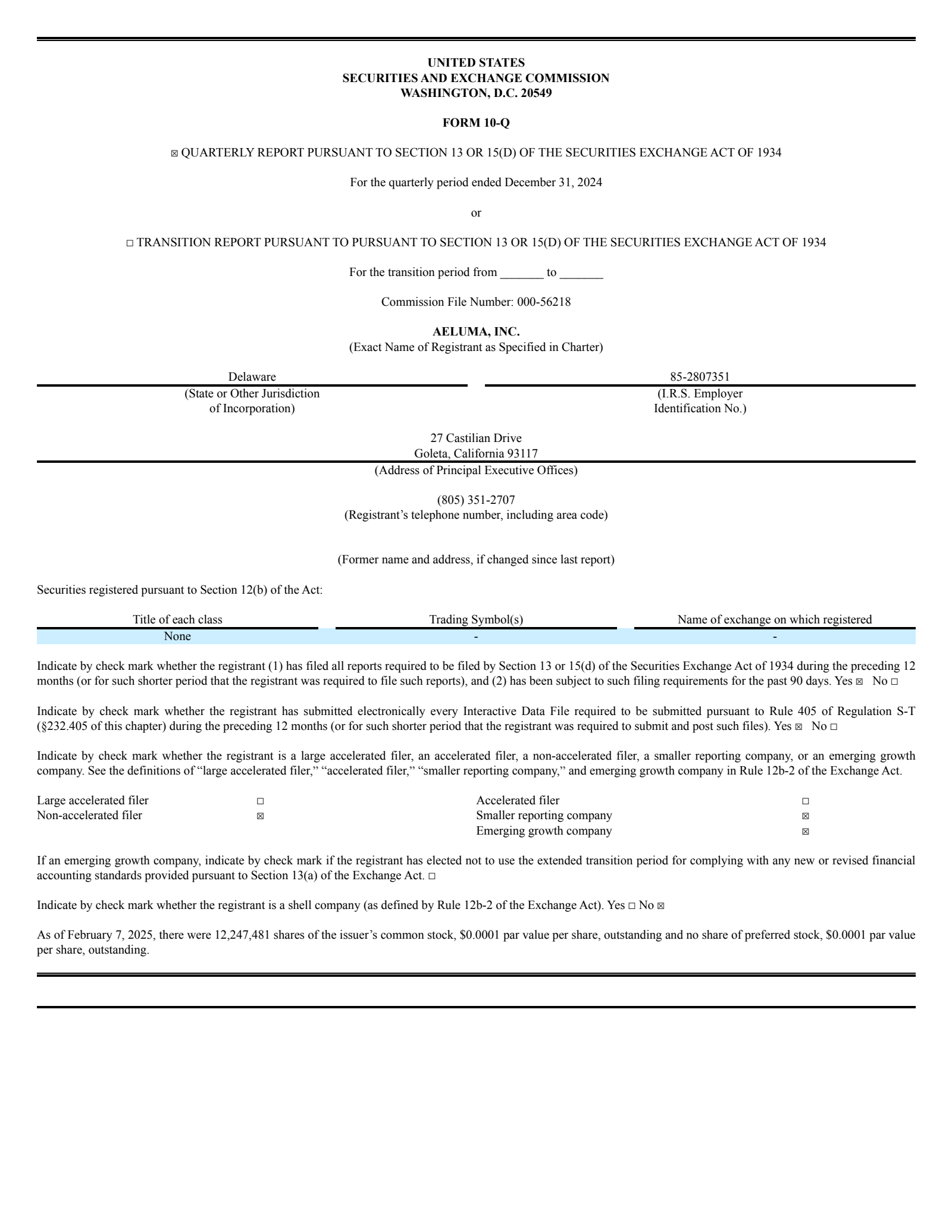 Aeluma's Q2 2025 Quarterly Report