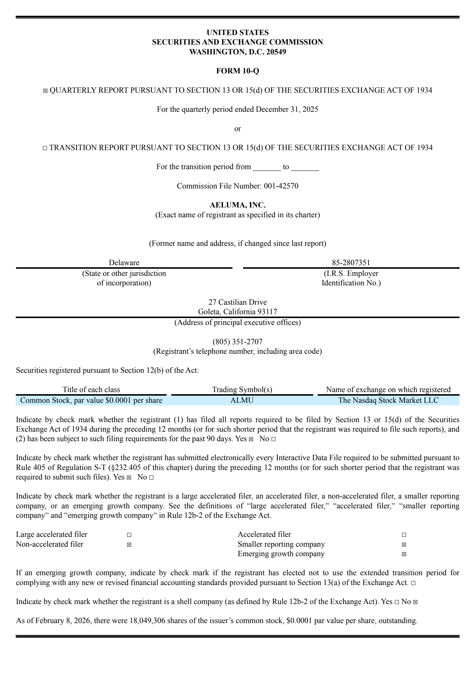 Aeluma's Q2 2026 Quarterly report
