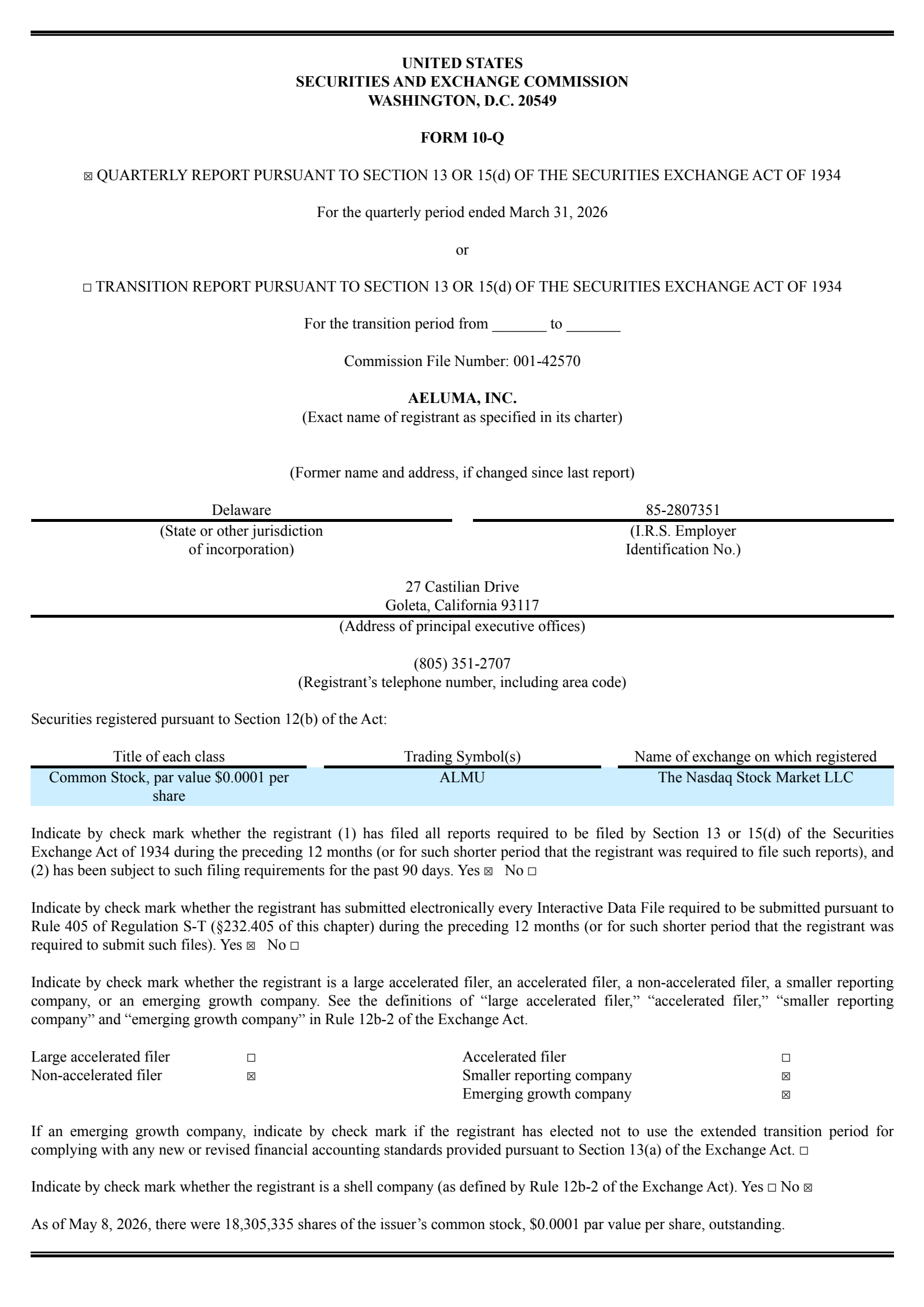 Aeluma's Q3 2026 Quarterly report