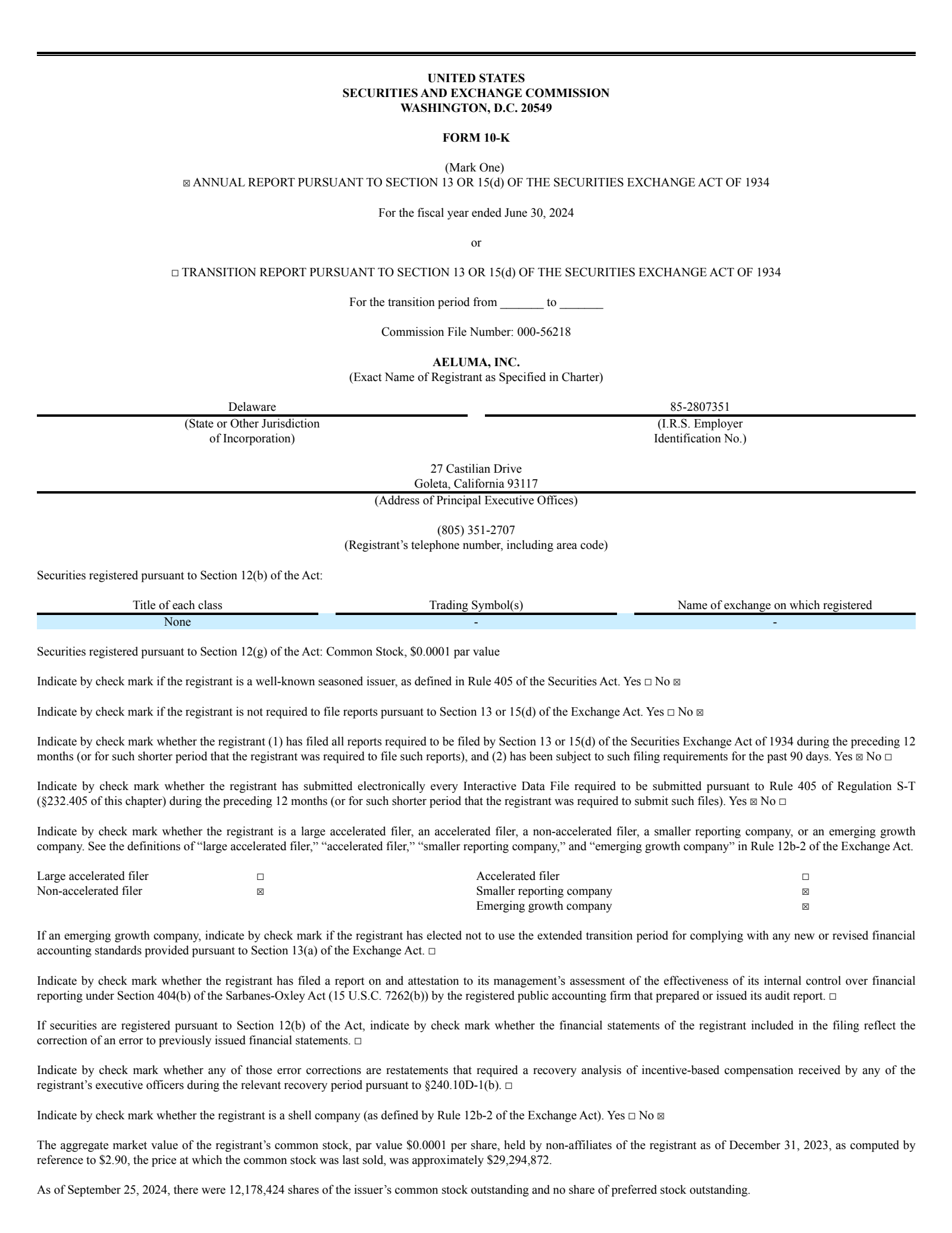 Aeluma's Q4 2024 Annual Report