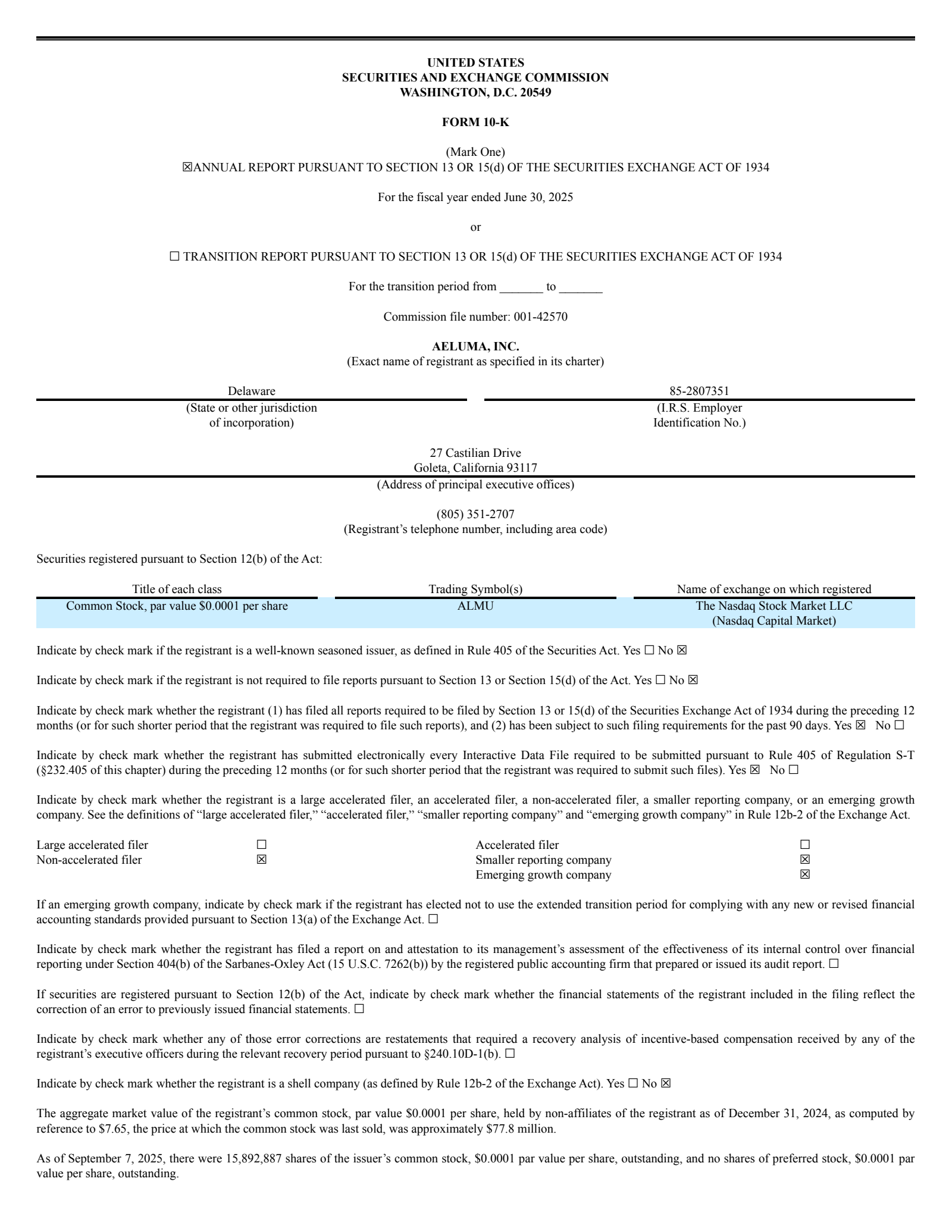 Aeluma's Q4 2025 Annual Report
