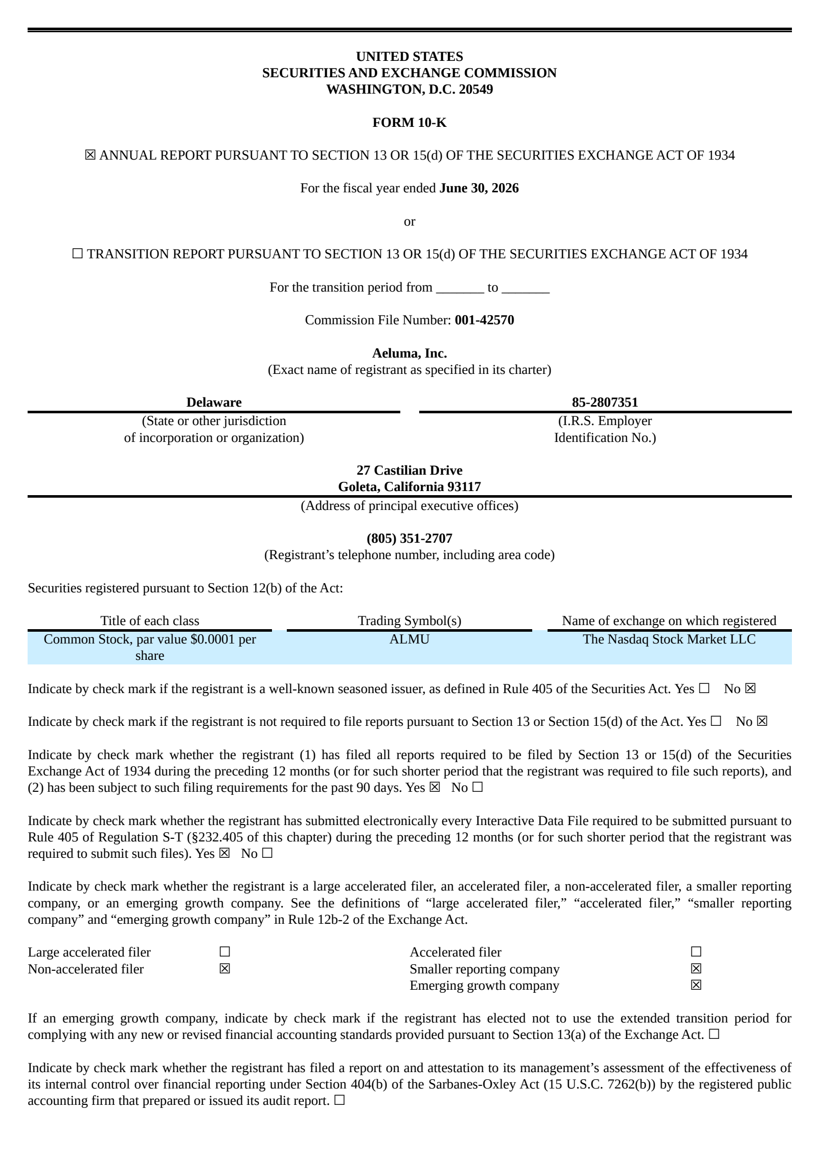 Aeluma's Q4 2026 Annual report