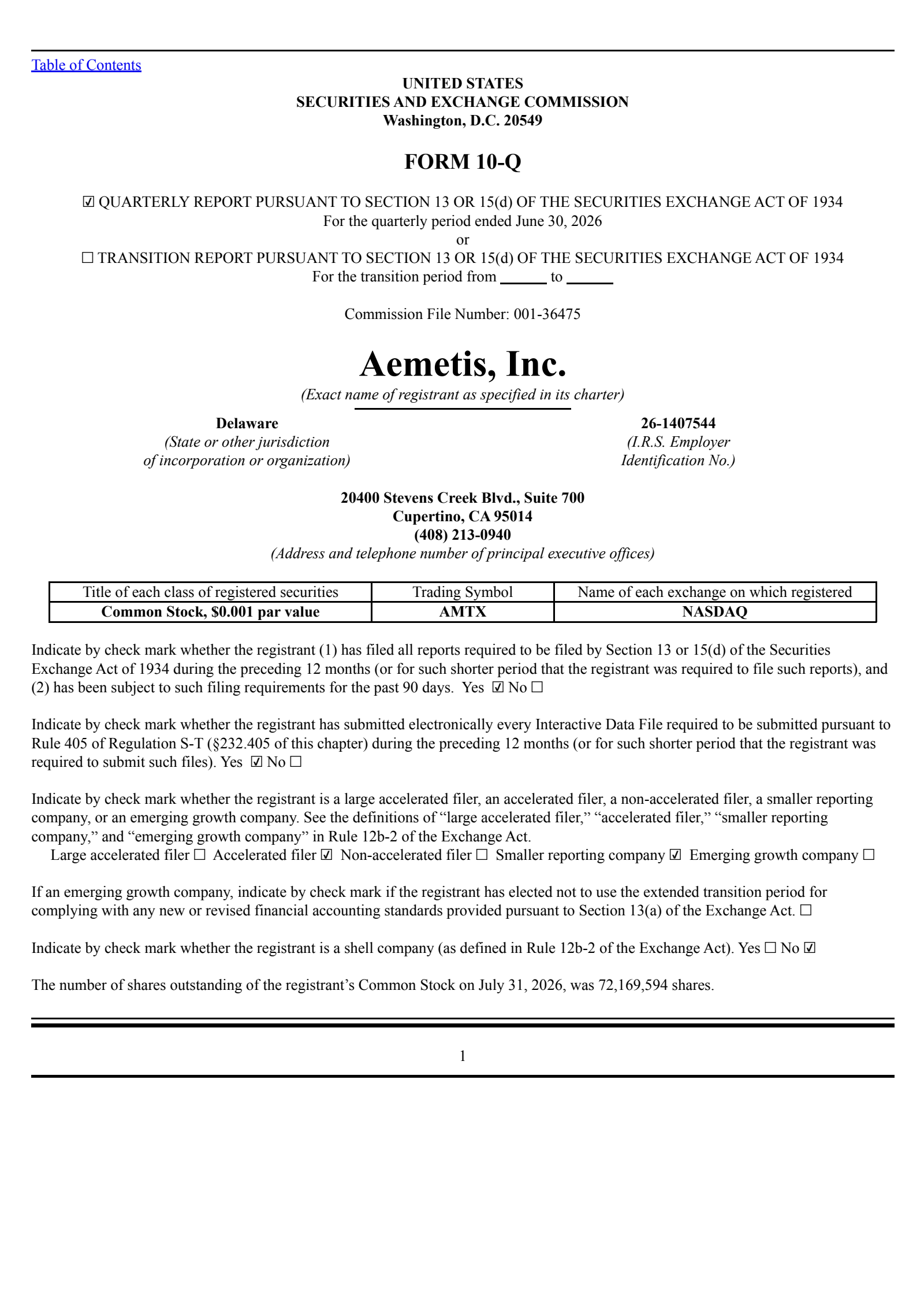 Aemetis' Q2 2026 Quarterly report