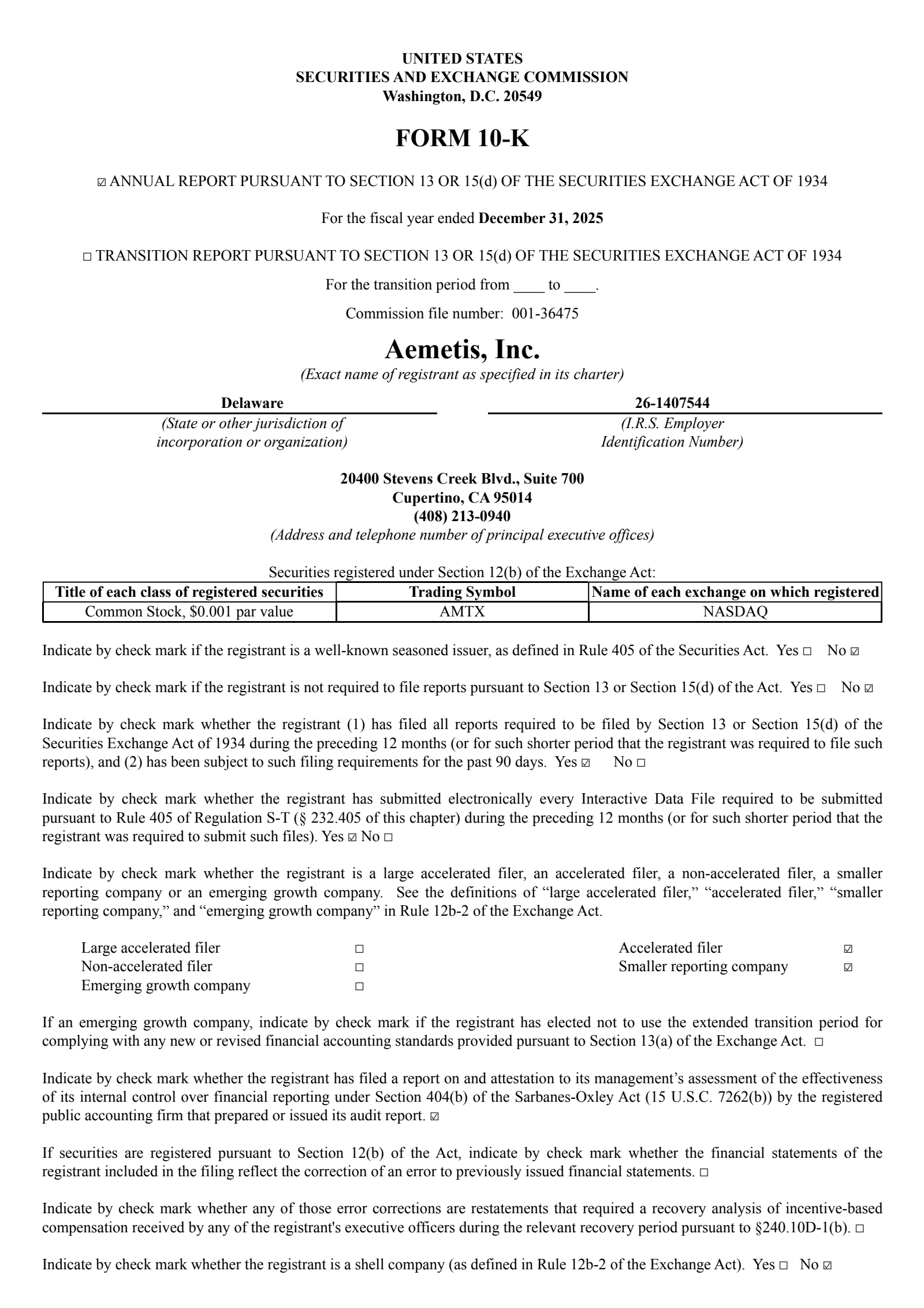 Aemetis' Q4 2025 Annual report