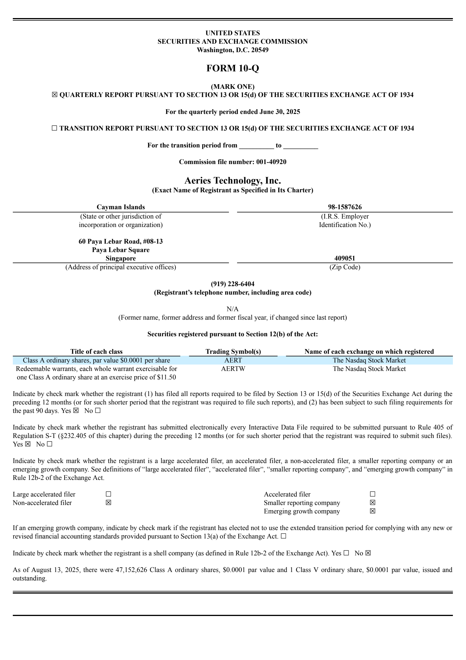 Aeries Technology's Q1 2026 Quarterly Report