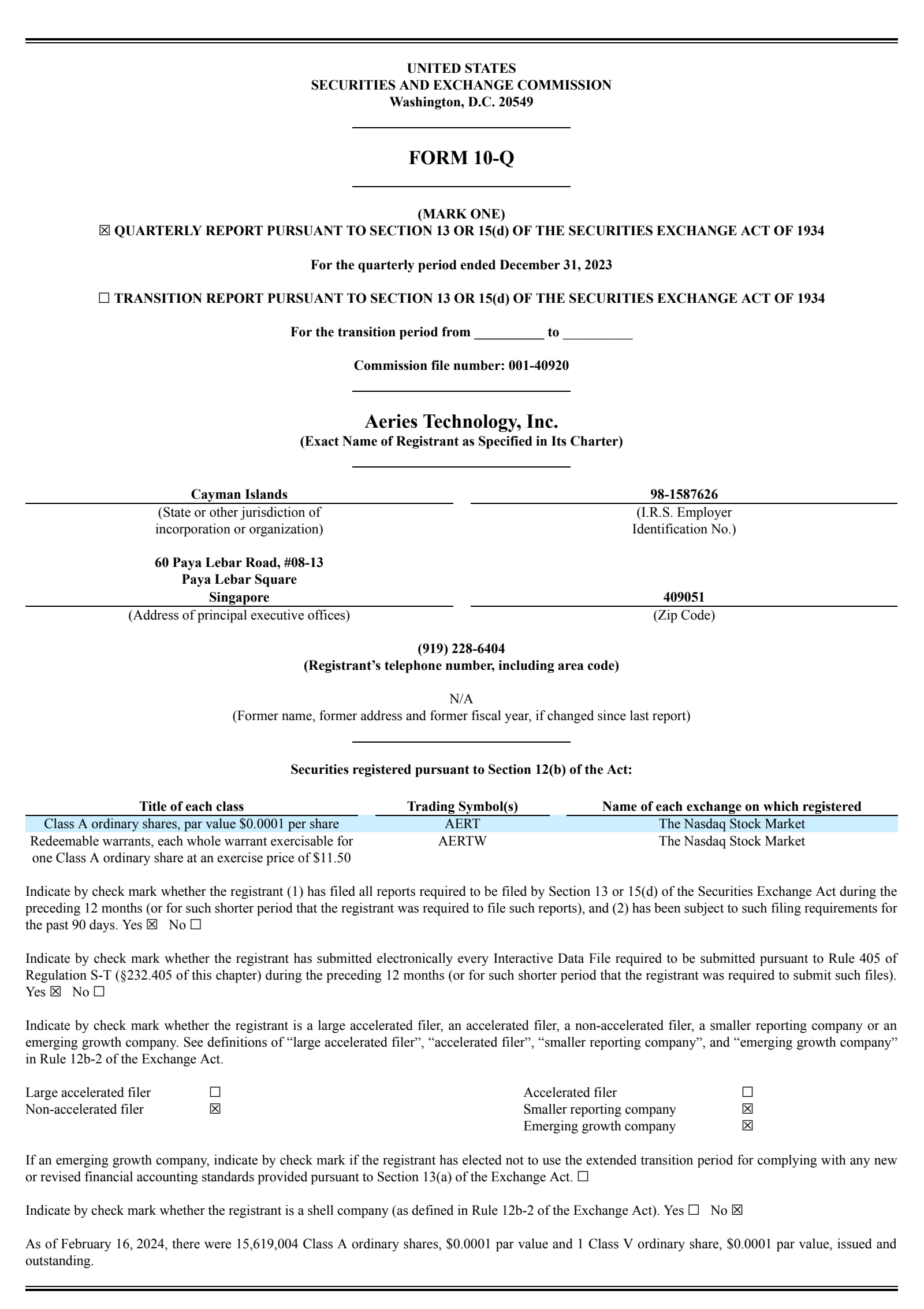 Aeries Technology's Q3 2024 Quarterly Report