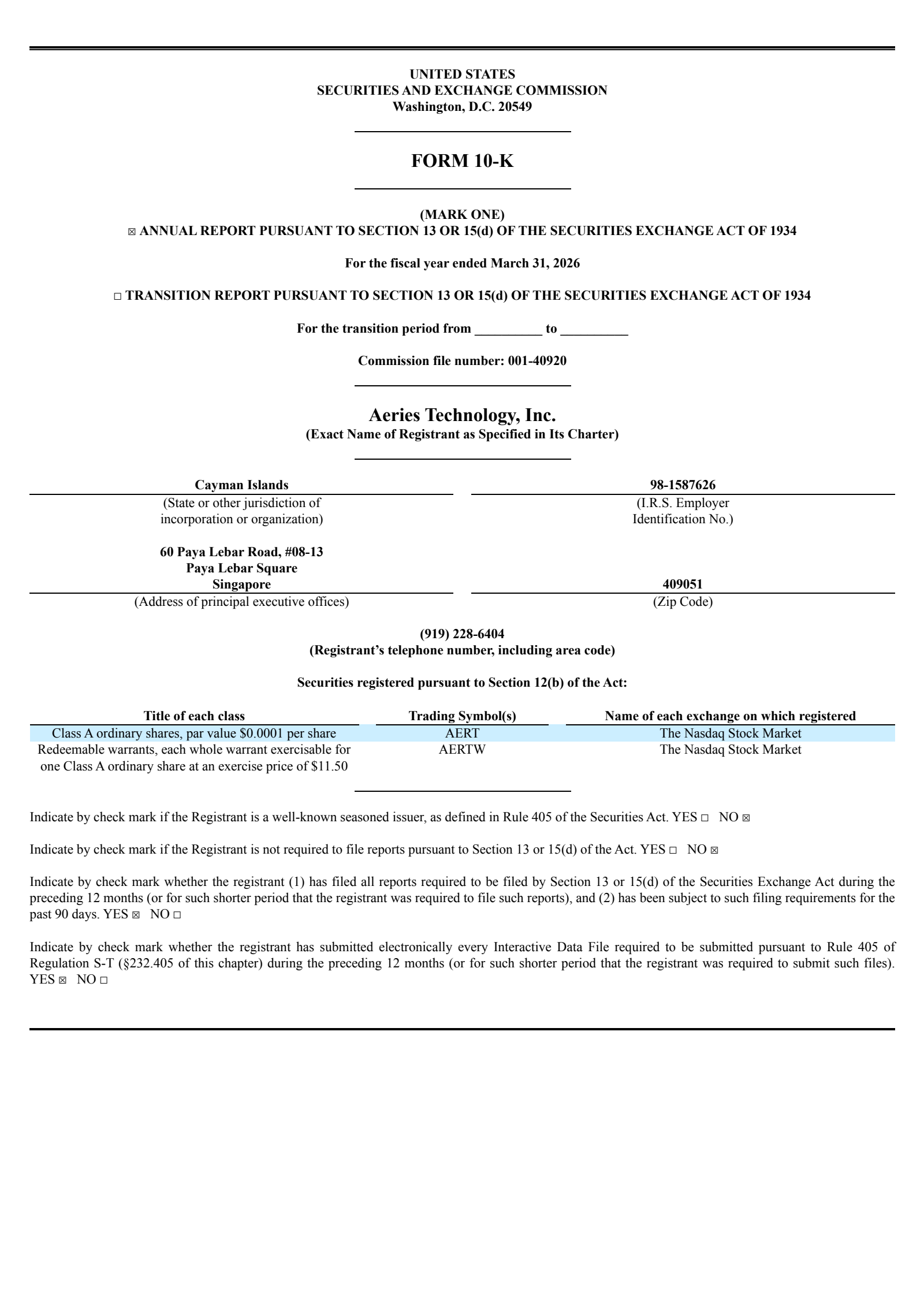 Aeries Technology's Q4 2026 Annual report