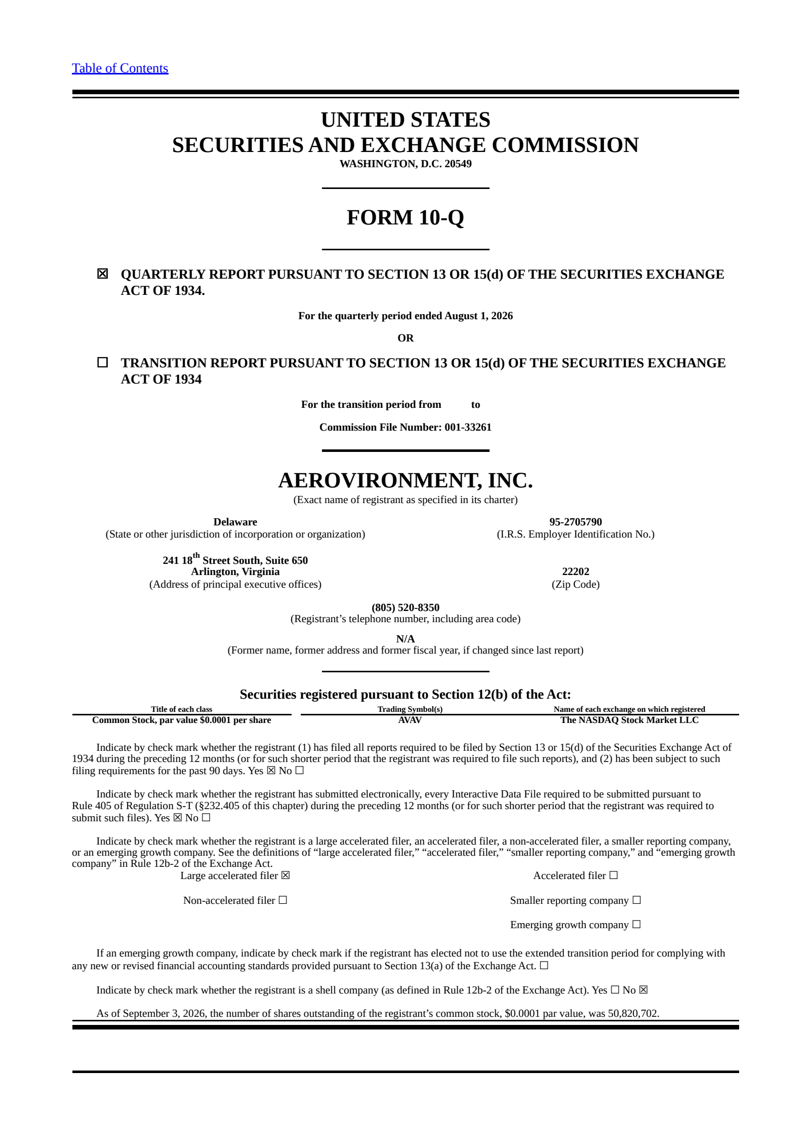 AeroVironment's Q1 2027 Quarterly report