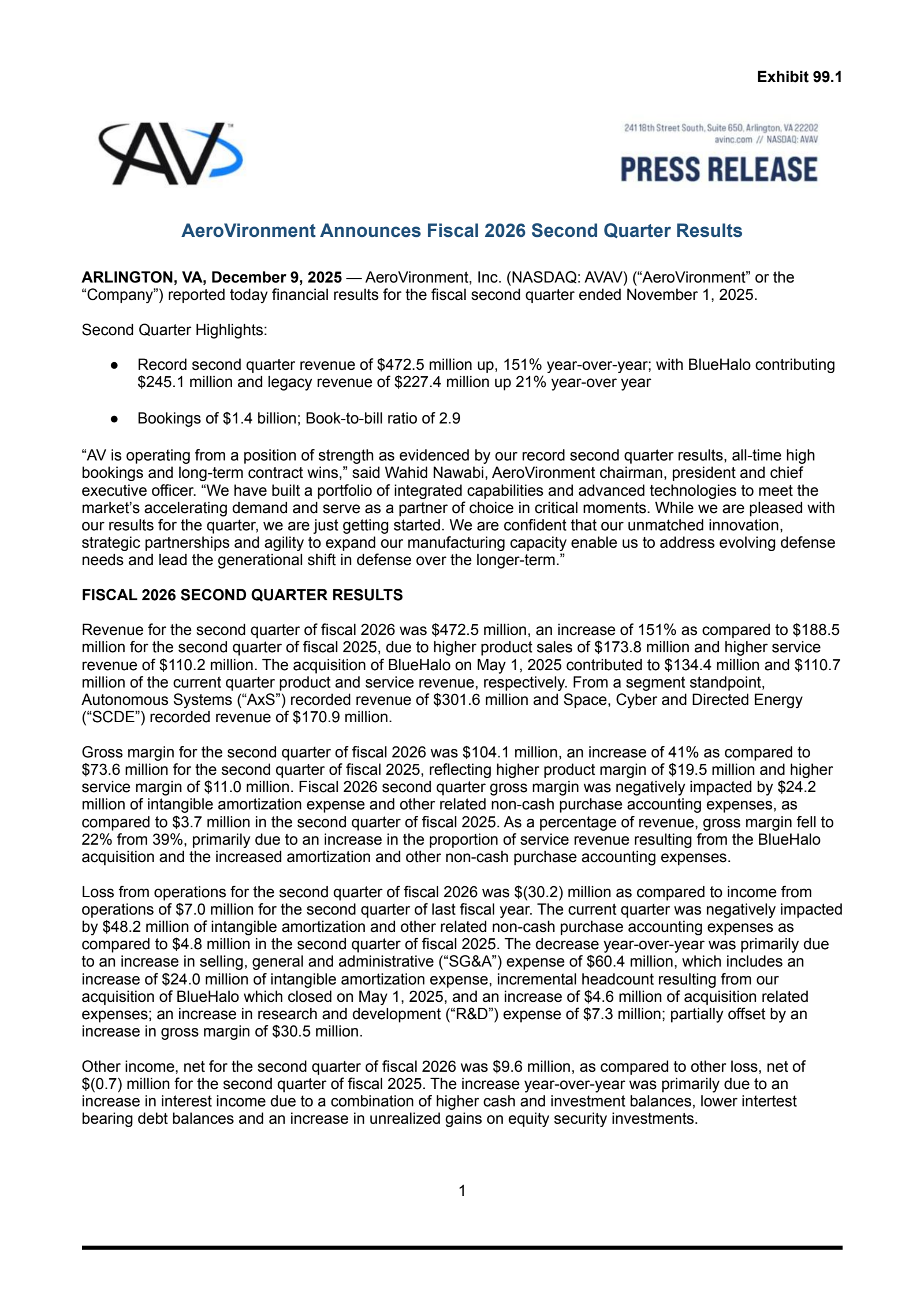 AeroVironment's Q2 2026 Earnings Release