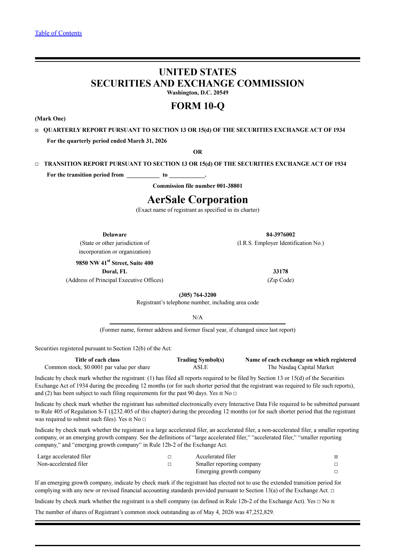 AerSale's Q1 2026 Quarterly report