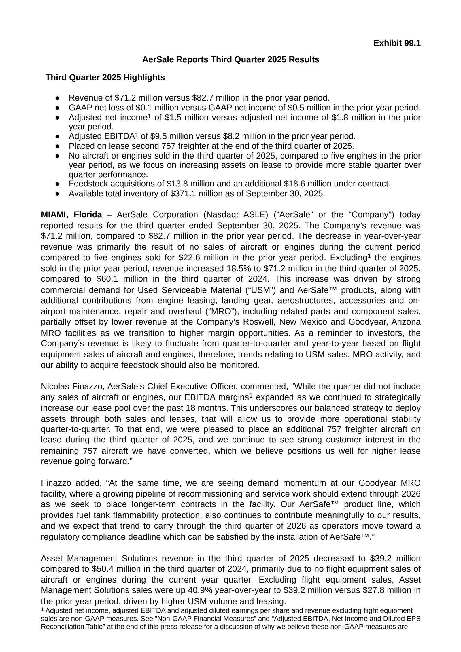 AerSale's Q3 2025 Earnings Release