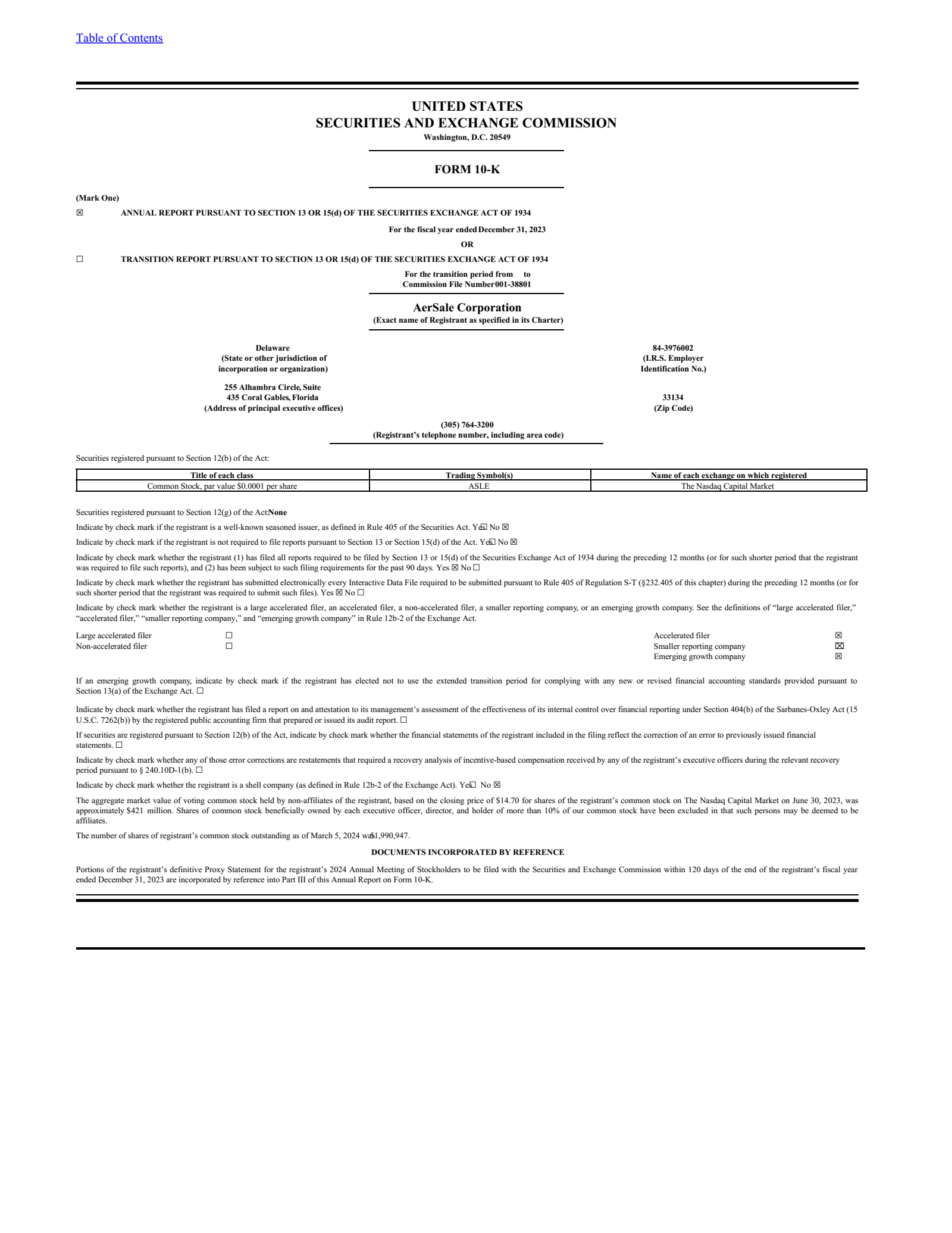 AerSale's Q4 2023 Annual Report
