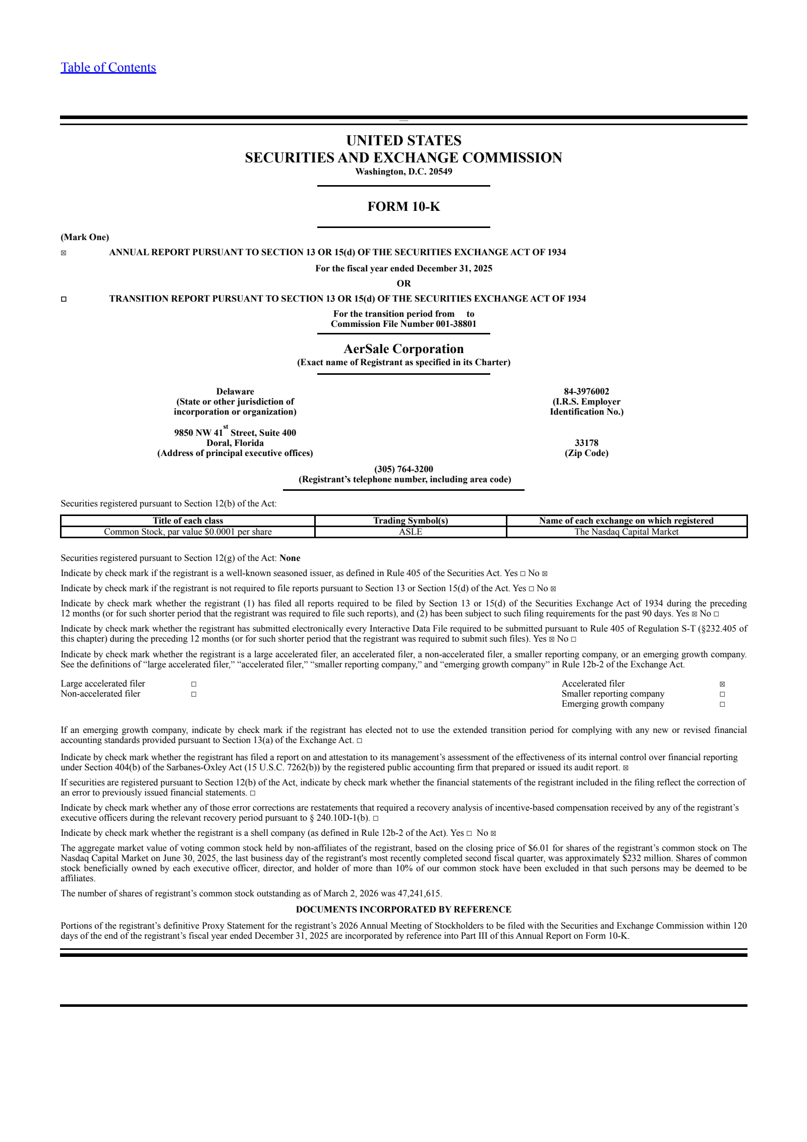 AerSale's Q4 2025 Annual report