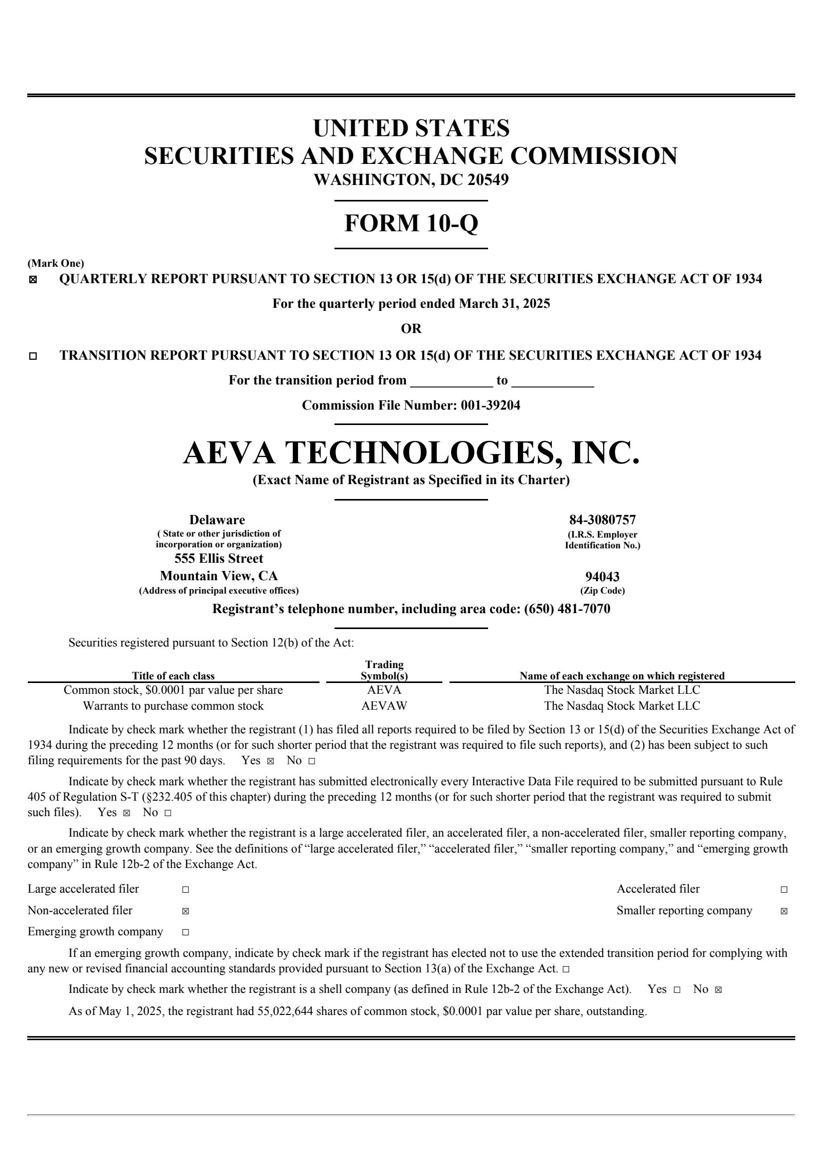 Aeva Technologies' Q1 2025 Quarterly report