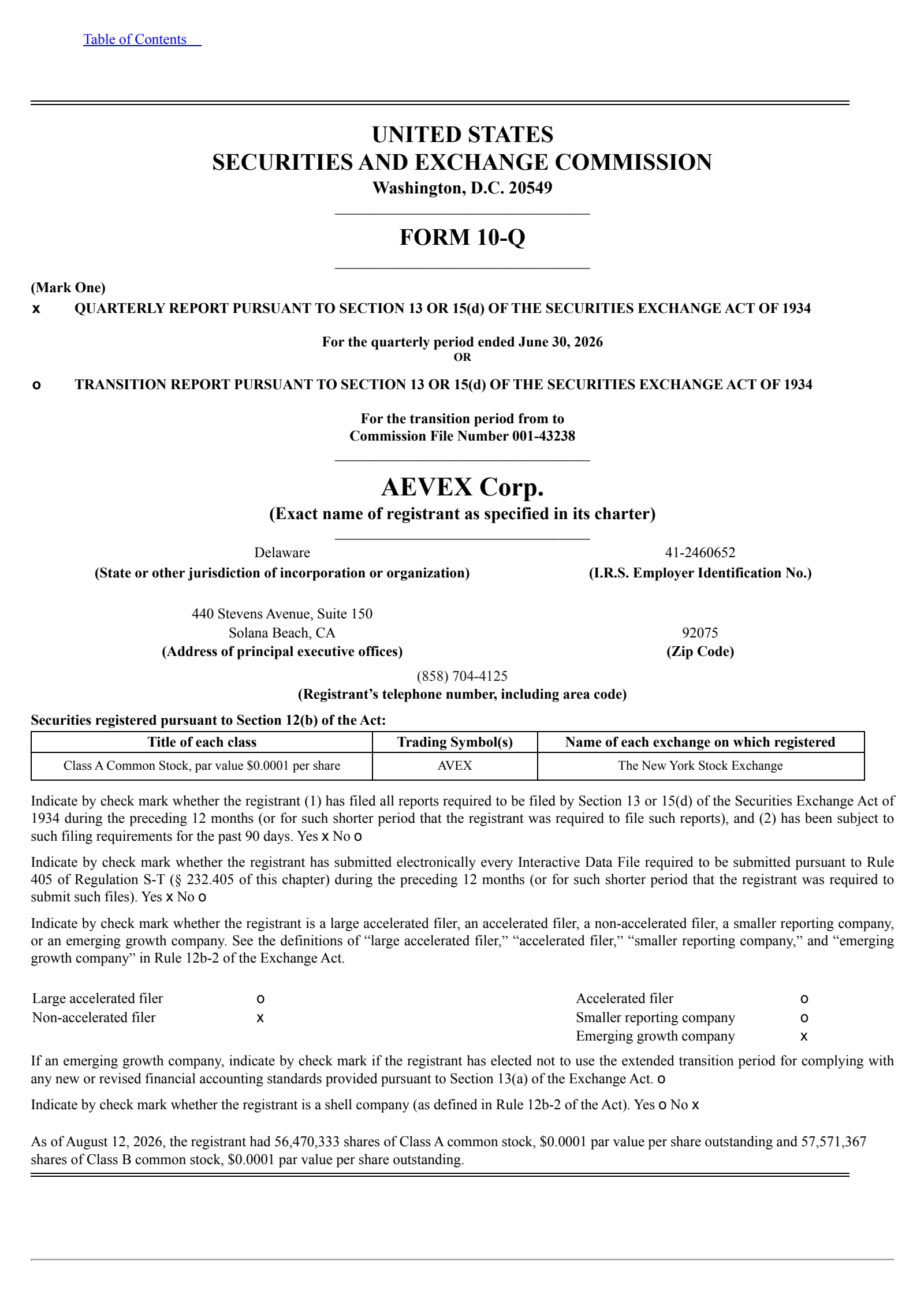 AEVEX's Q2 2026 Quarterly report