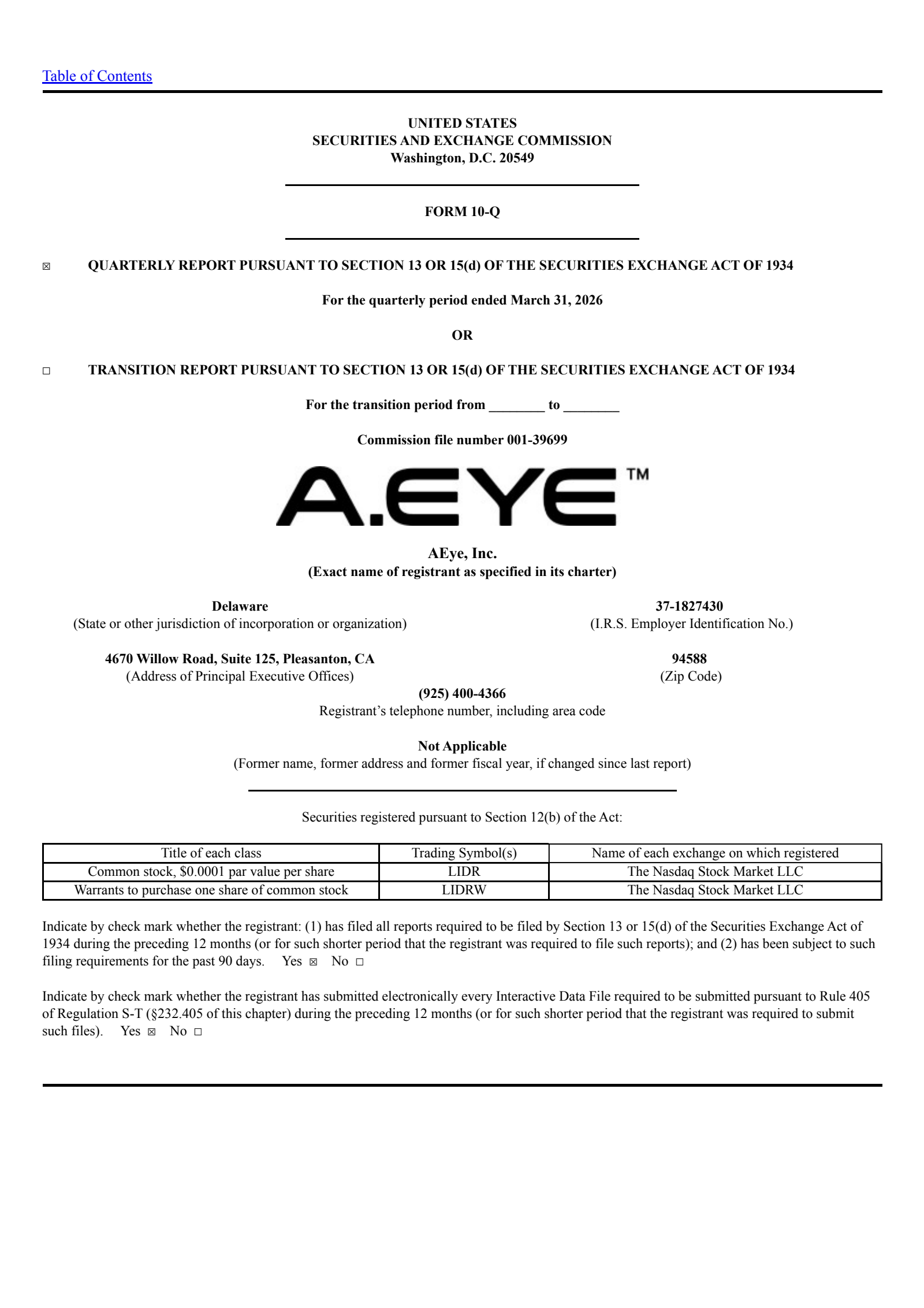 AEye's Q1 2026 Quarterly report