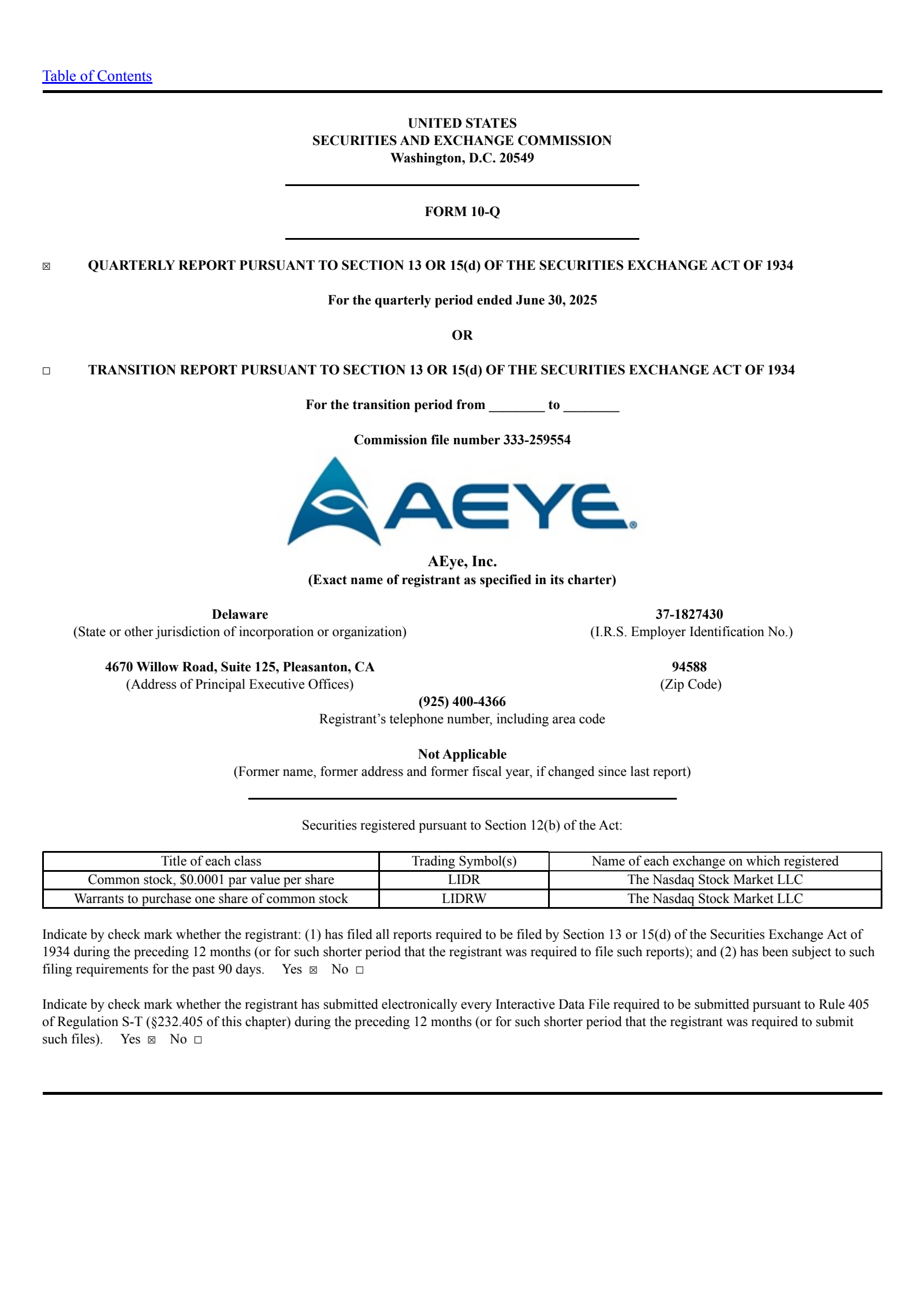 AEye's Q2 2025 Quarterly report