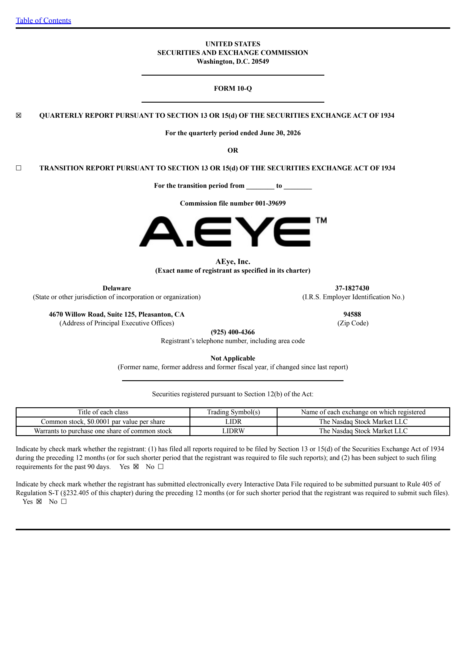 AEye's Q2 2026 Quarterly report