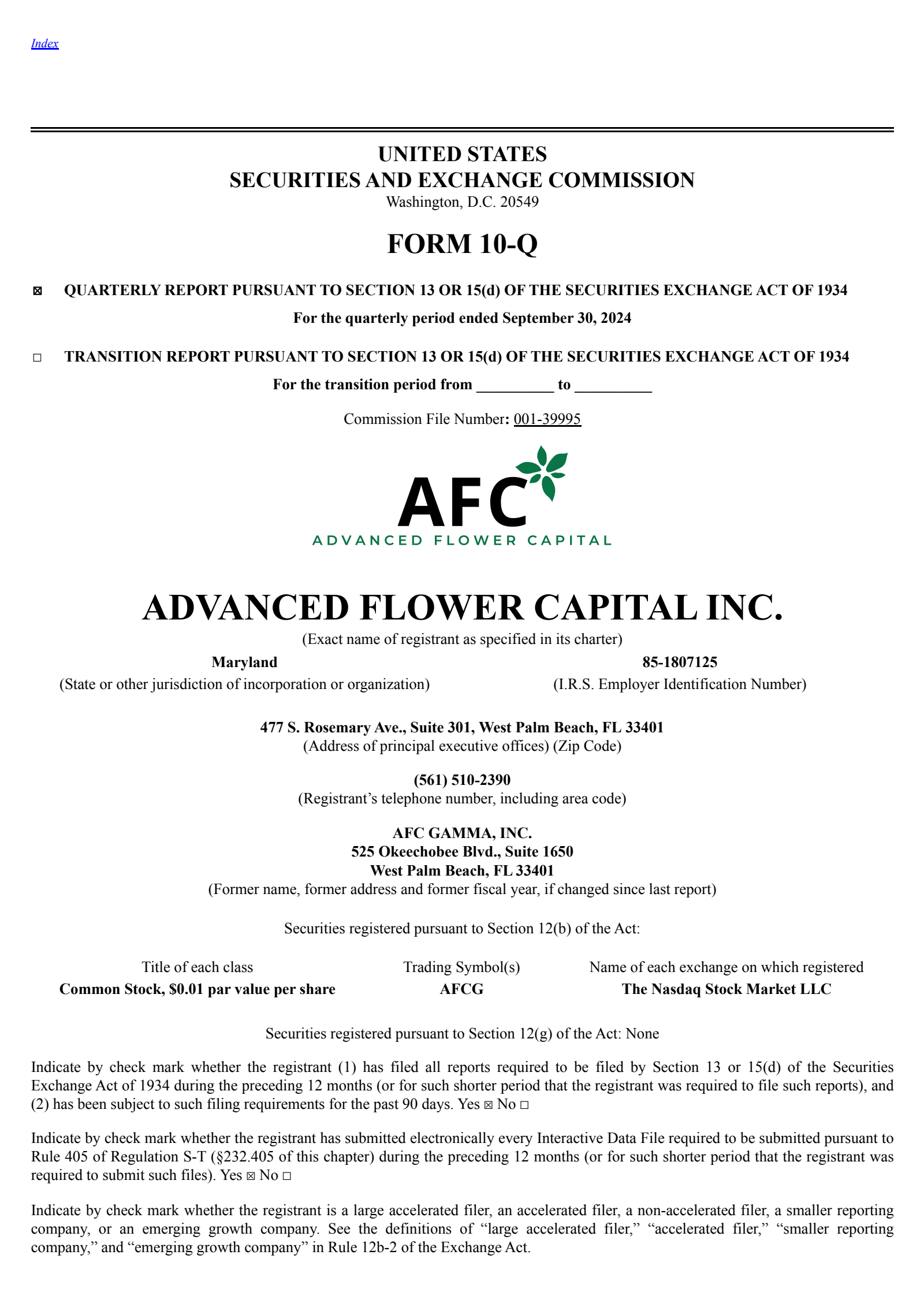 AFC Gamma's Q3 2024 Quarterly report