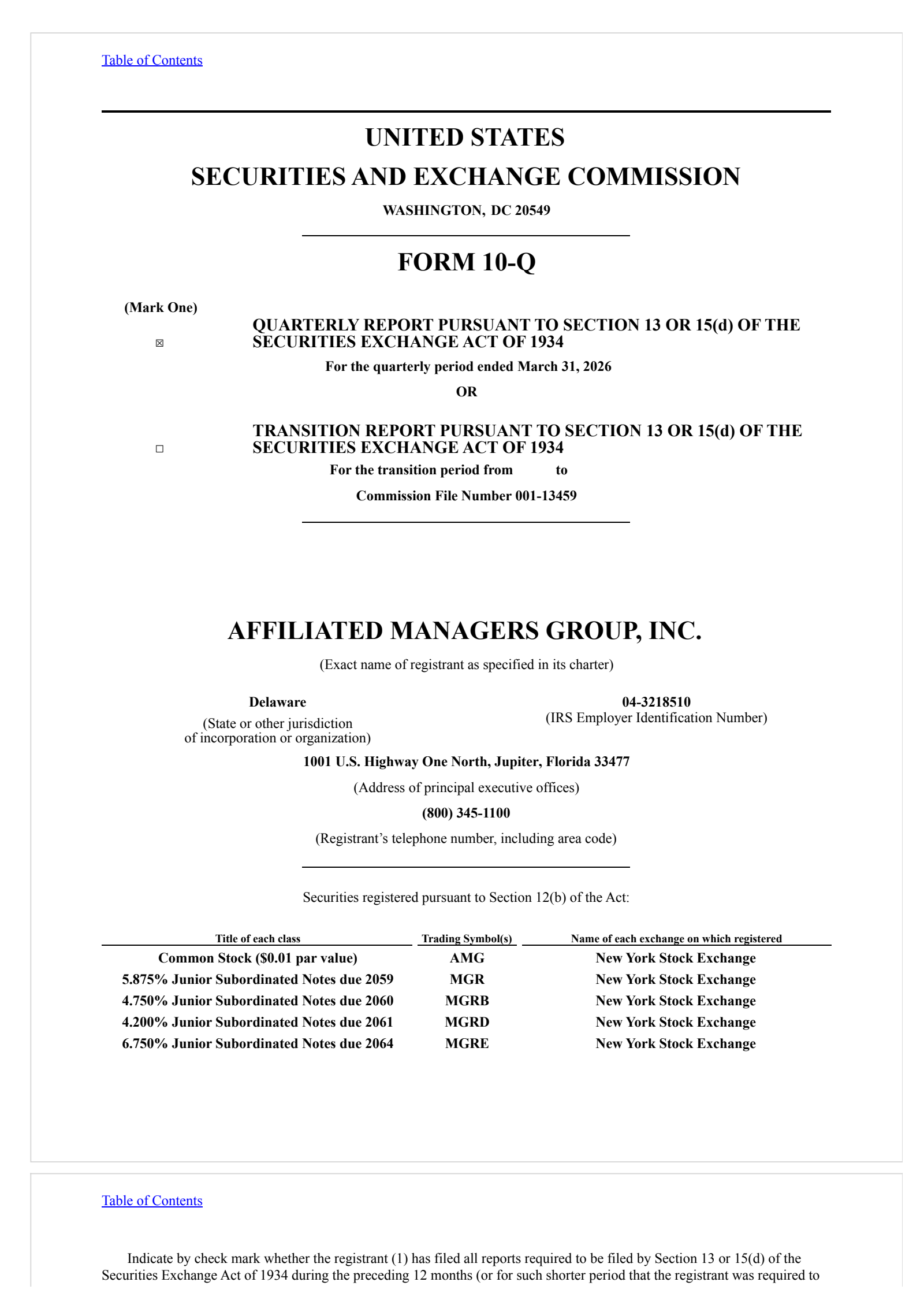 Affiliated Managers Group's Q1 2026 Quarterly report