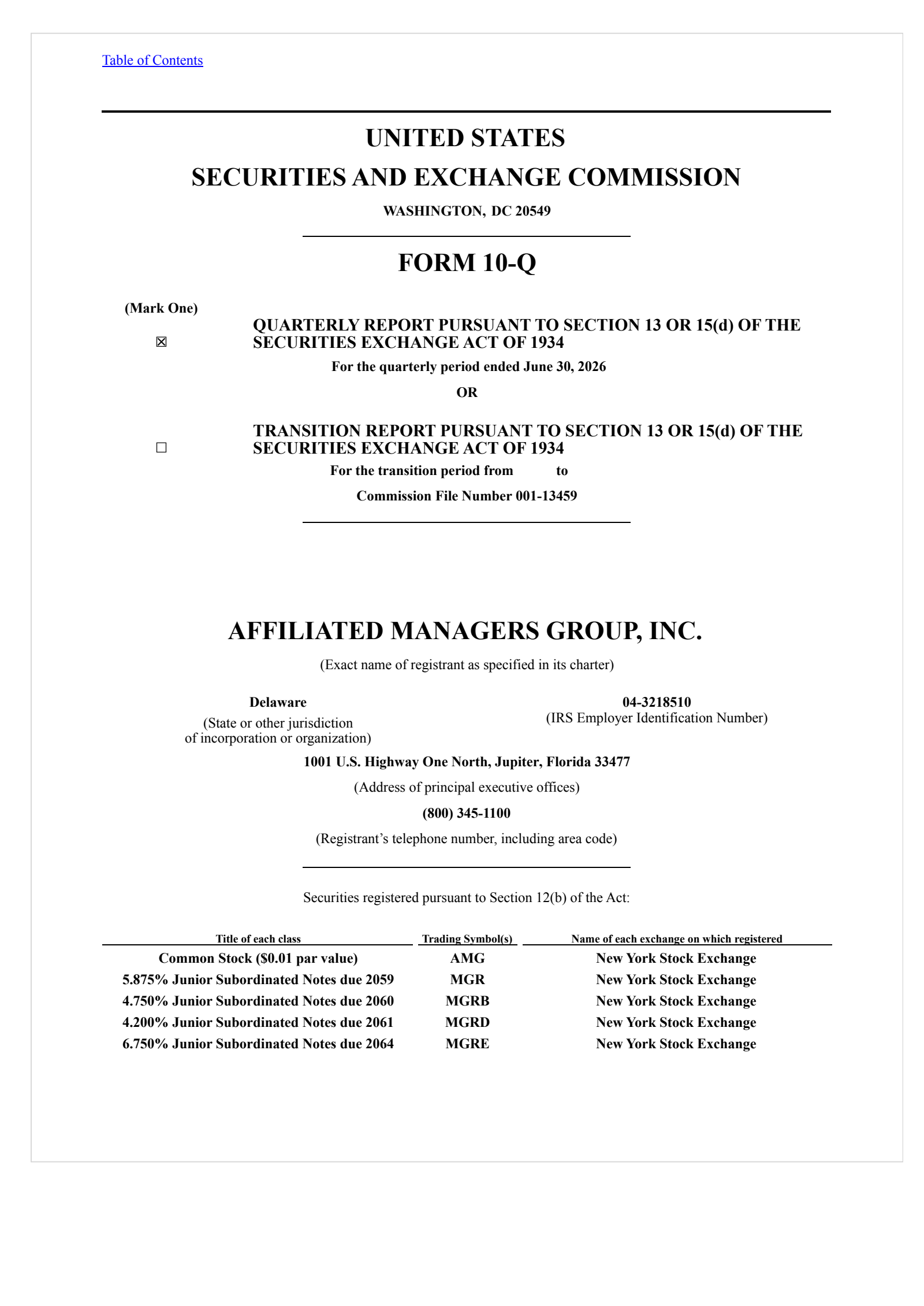 Affiliated Managers Group's Q2 2026 Quarterly report