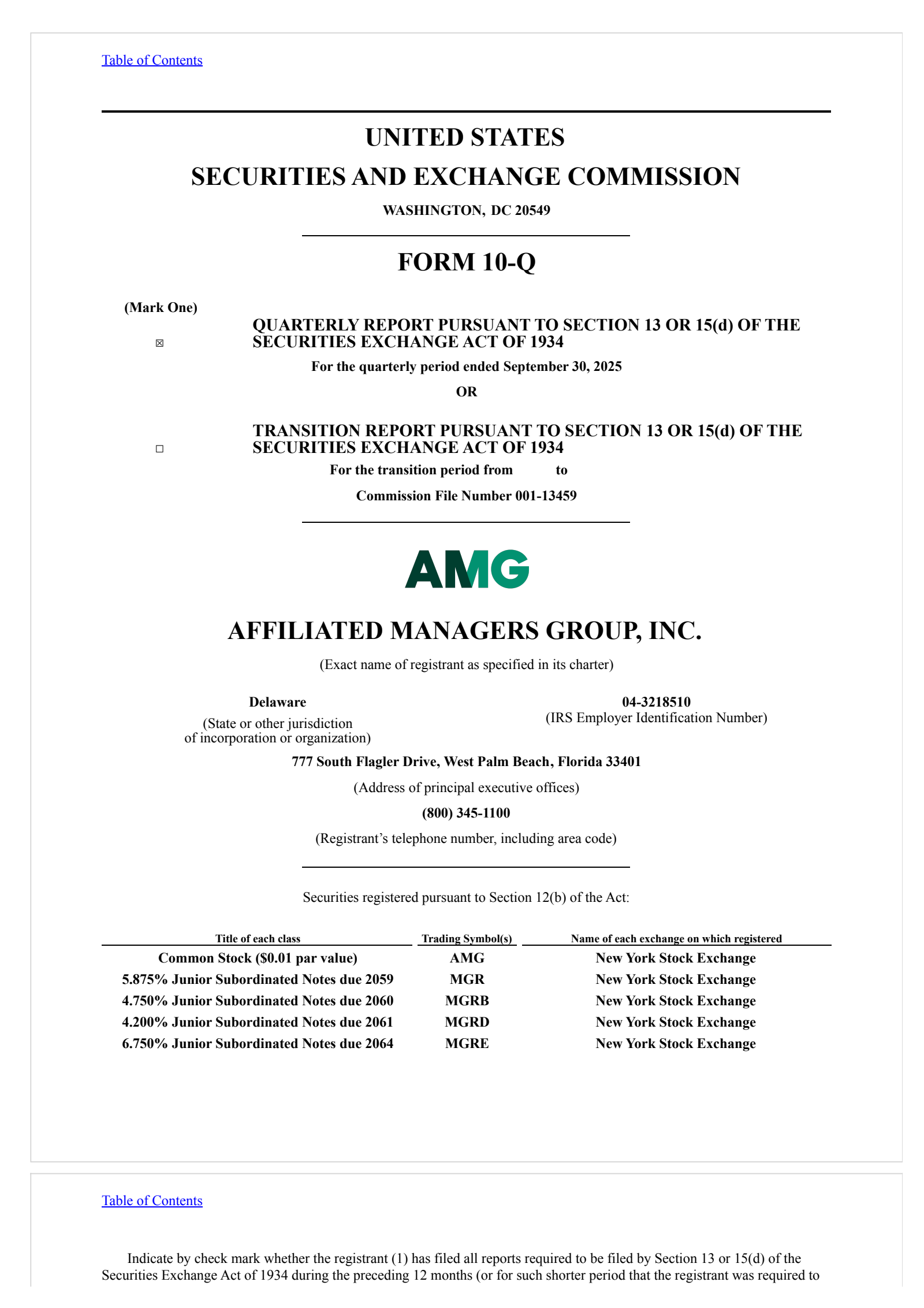 Affiliated Managers Group's Q3 2025 Quarterly Report