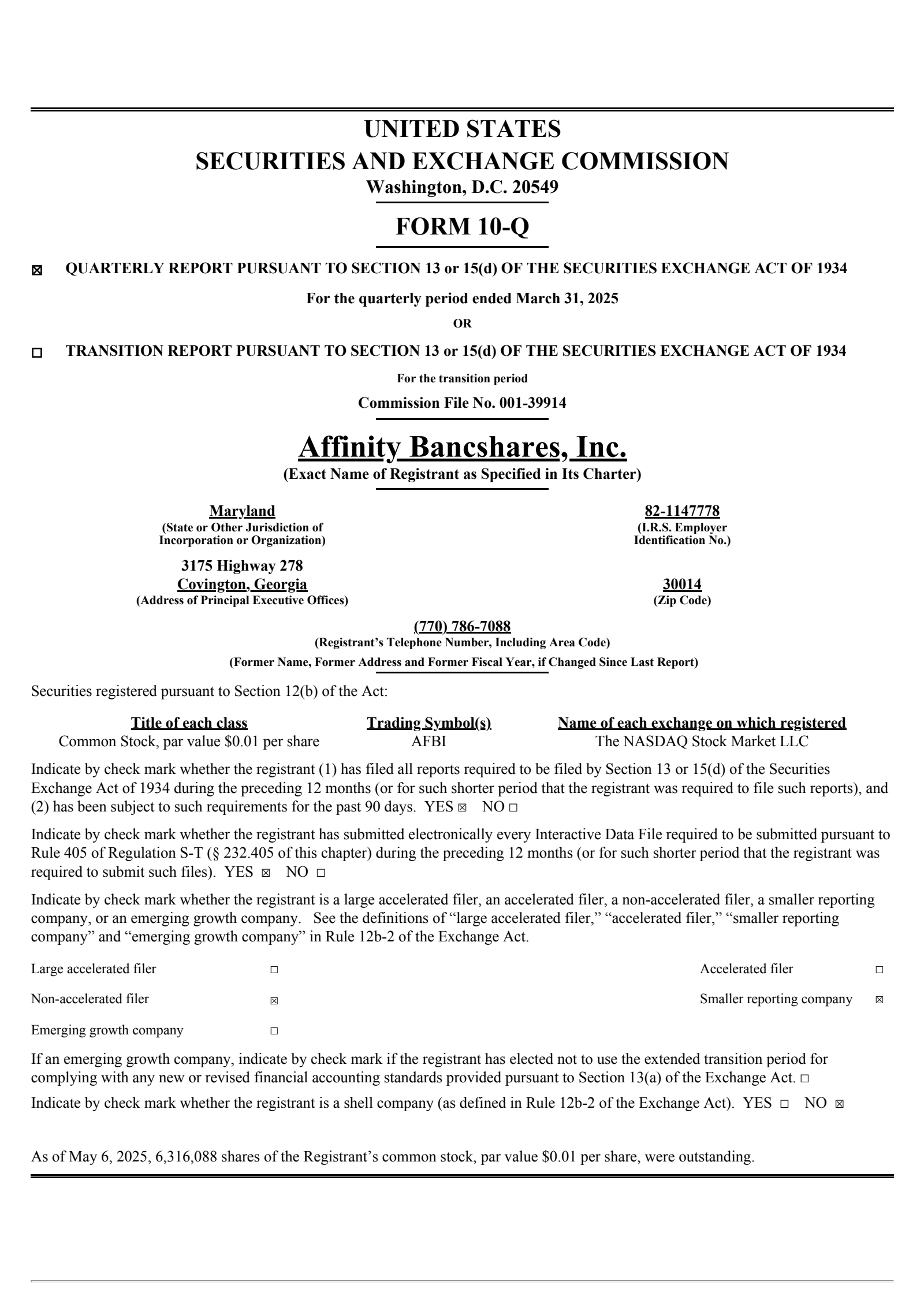 Affinity Bancshares' Q1 2025 Quarterly report