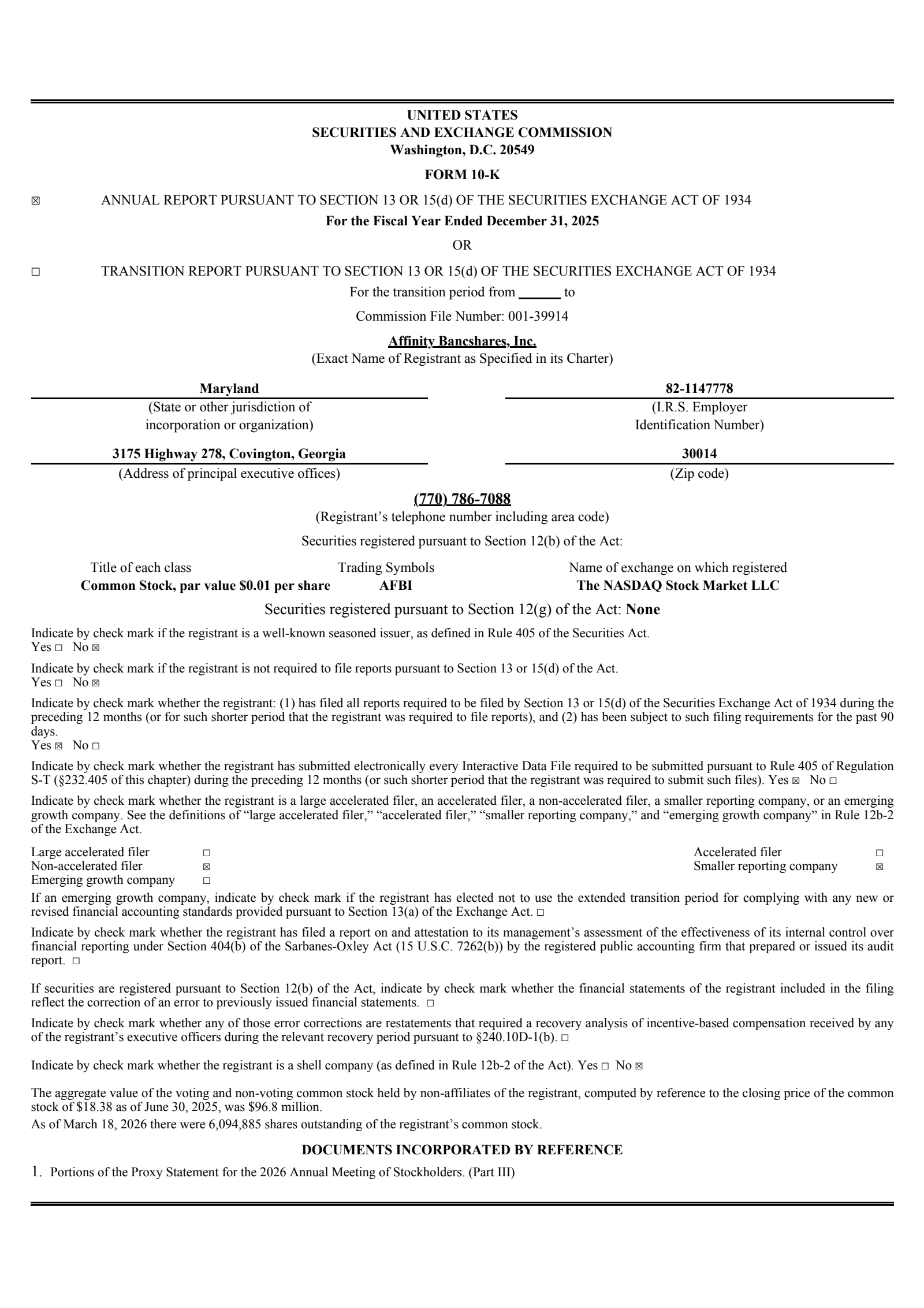 Affinity Bancshares' Q4 2025 Annual report