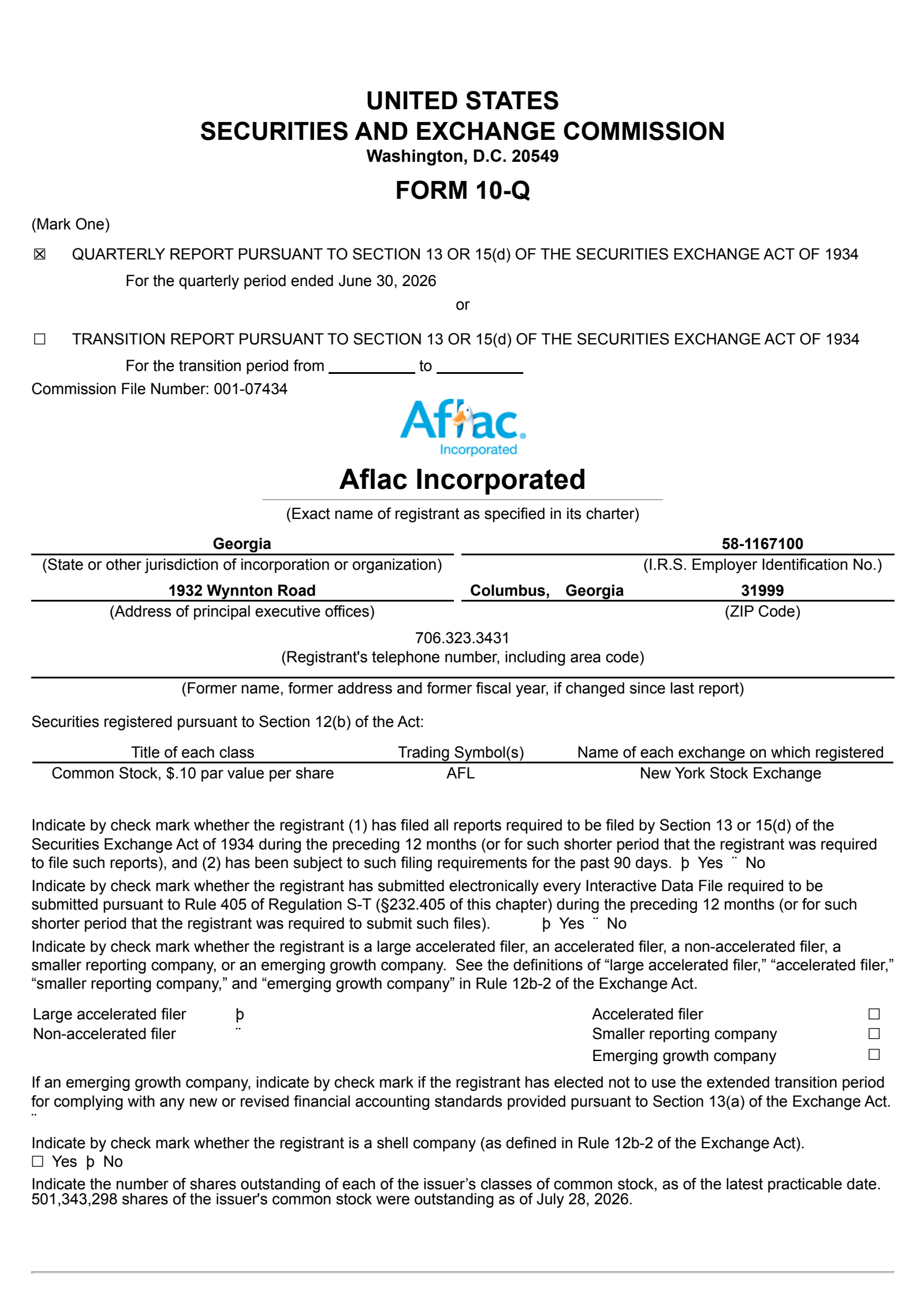 Aflac's Q2 2026 Quarterly report