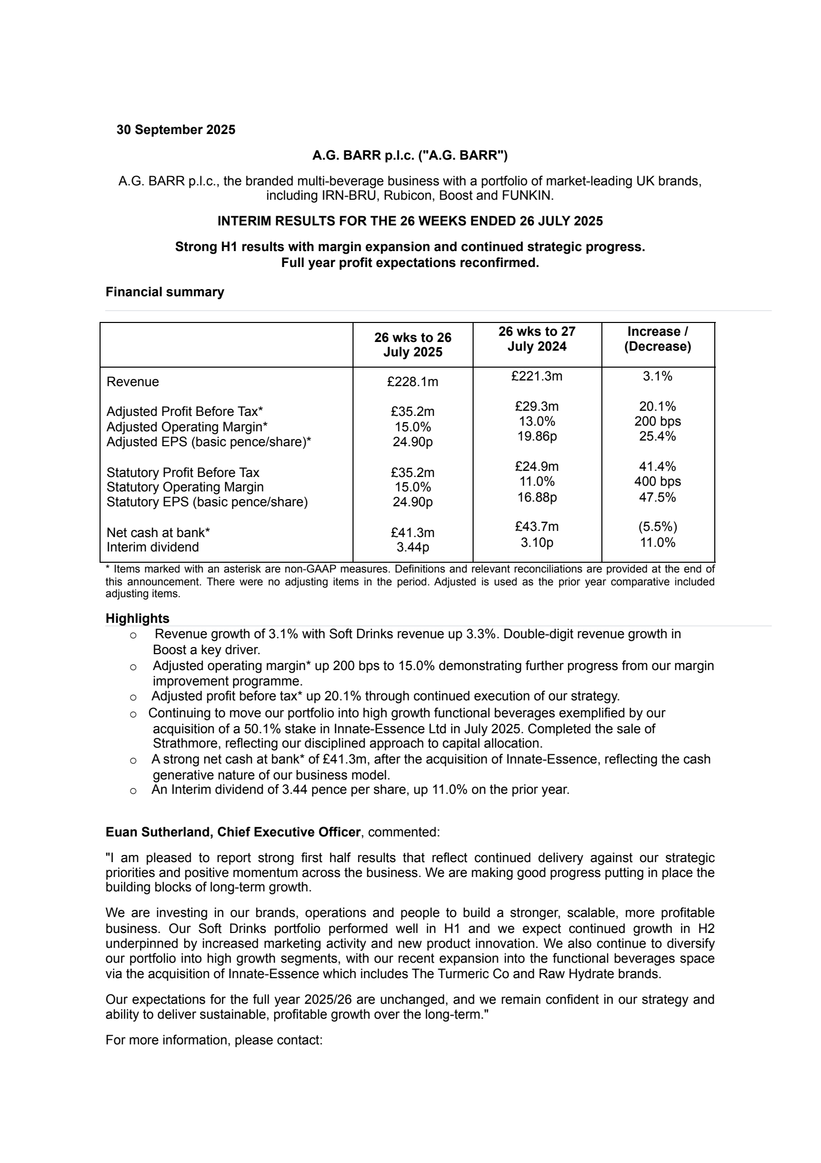 A.G. BARR's H1 25/26 Interim Report